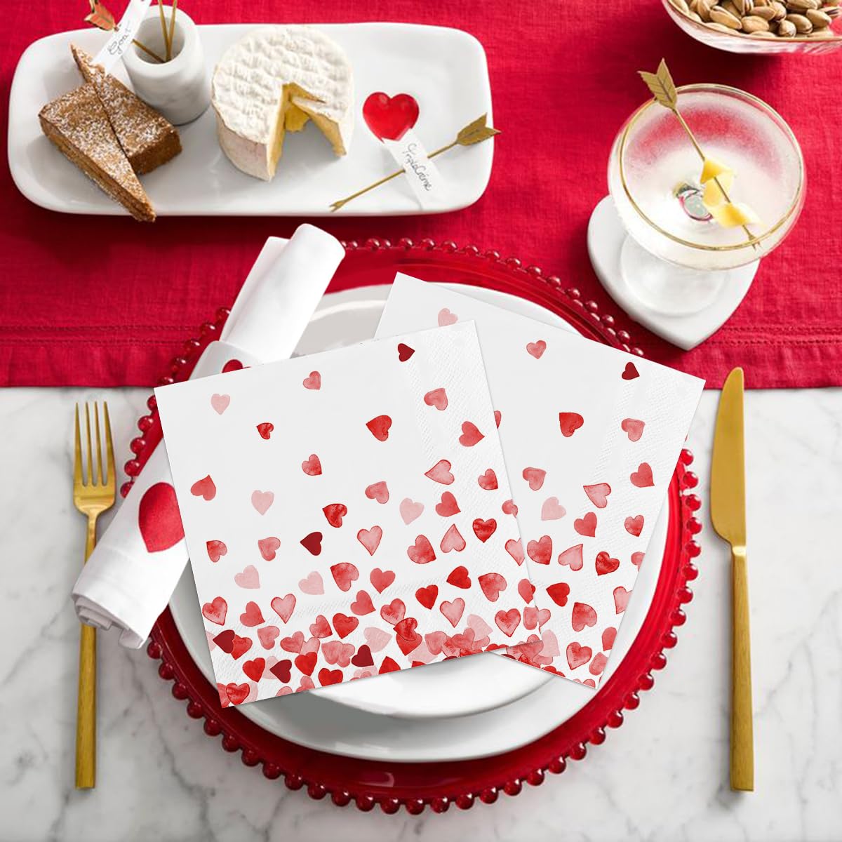 Horaldaily 100 Valentine Disposable Paper Decorative Luncheon Napkins, Tiny Love Hearts Hand Towel For Party Lunch Dinner Kitche