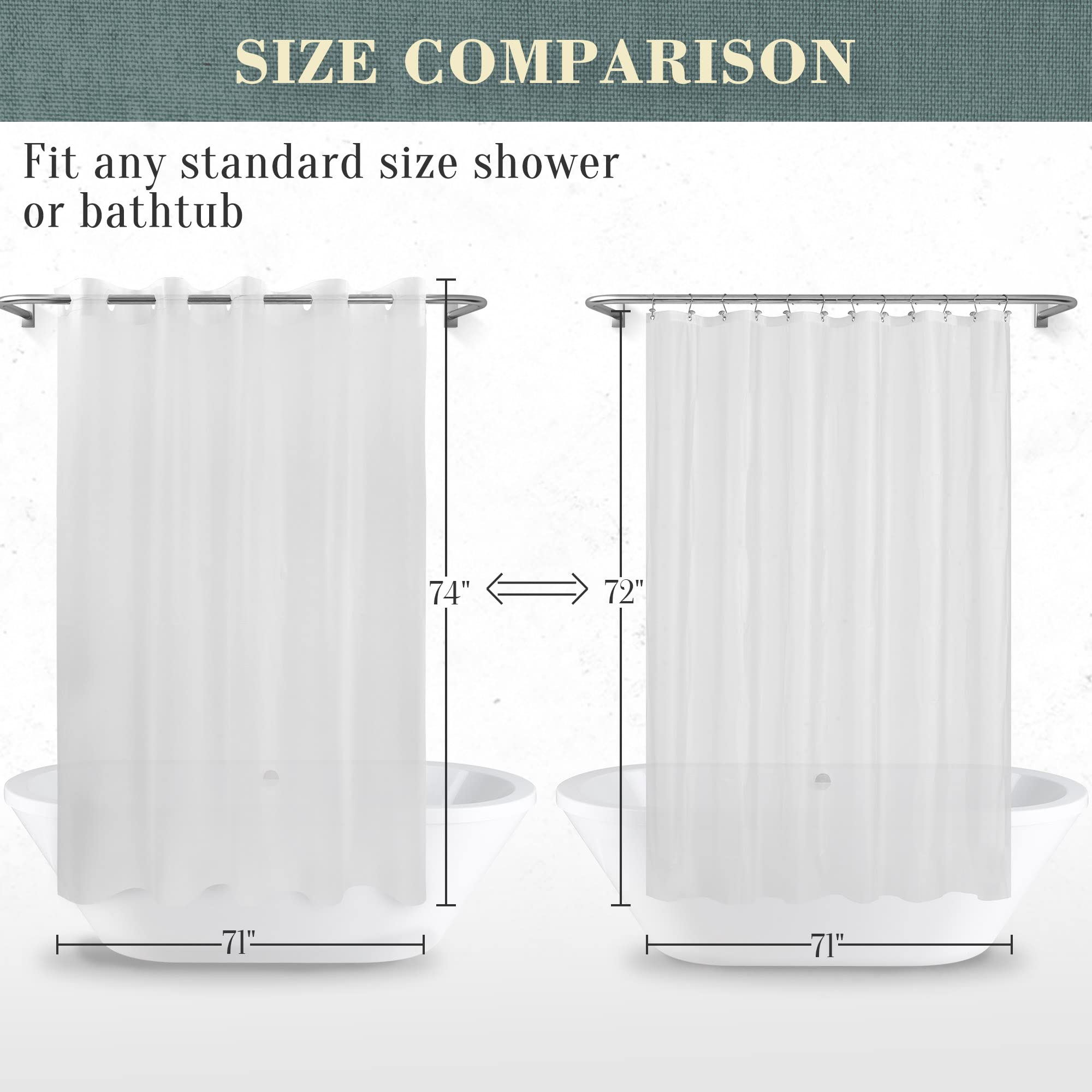 ABLUEN No Hook PEVA Shower Curtain or Liner - 8G Heavy Duty Frosted Bathroom Shower Curtain No Hooks Required  Waterproof Plastic & PVC Free  Standard Size 71 x 74  Frost