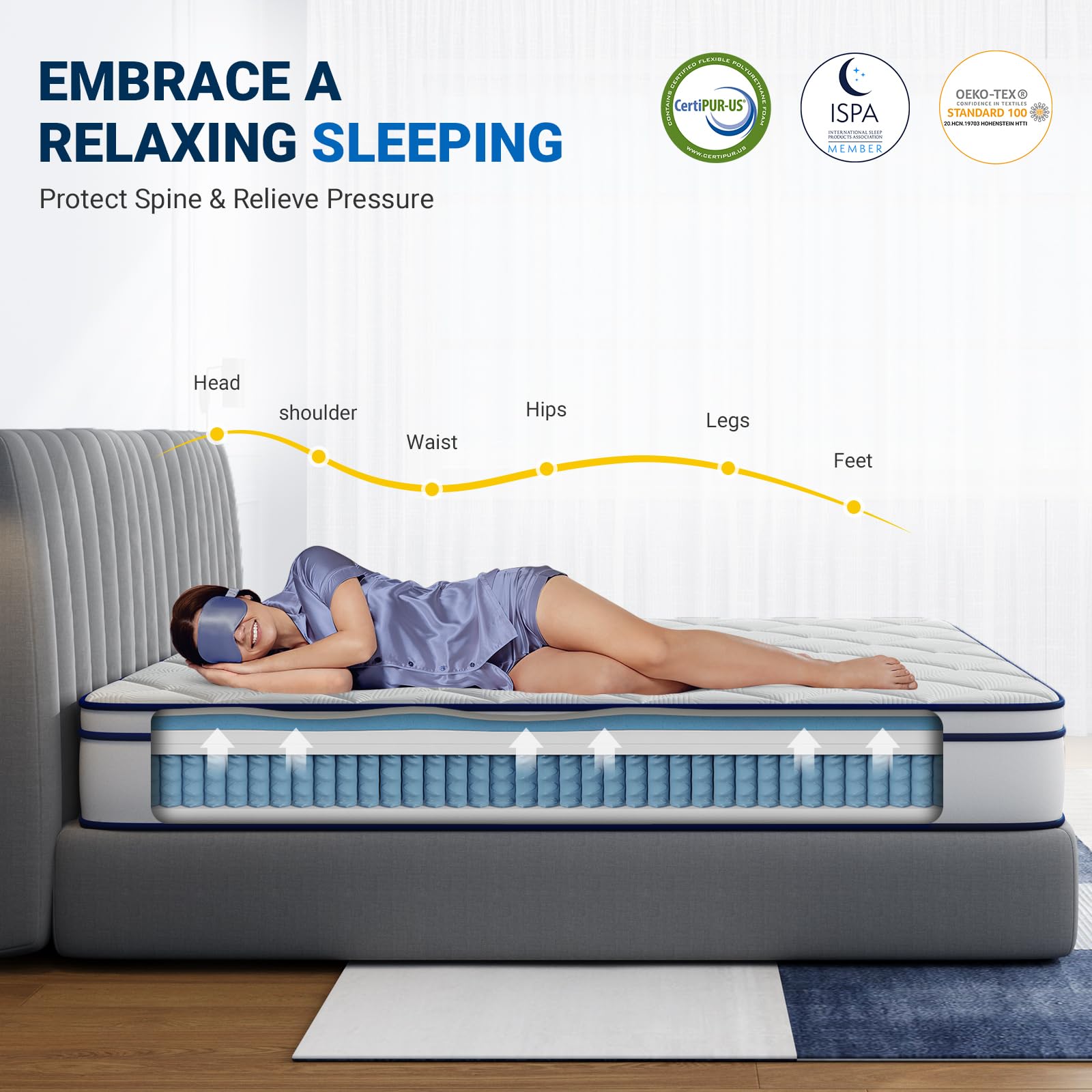 Avenco King Mattress  12 Inch Hybrid King Size Mattress in a Box with Memory Foam & Individually Pocket Coils  Medium Firm King Bed Mattresses CertiPUR-US Certified & 10 Year Warranty