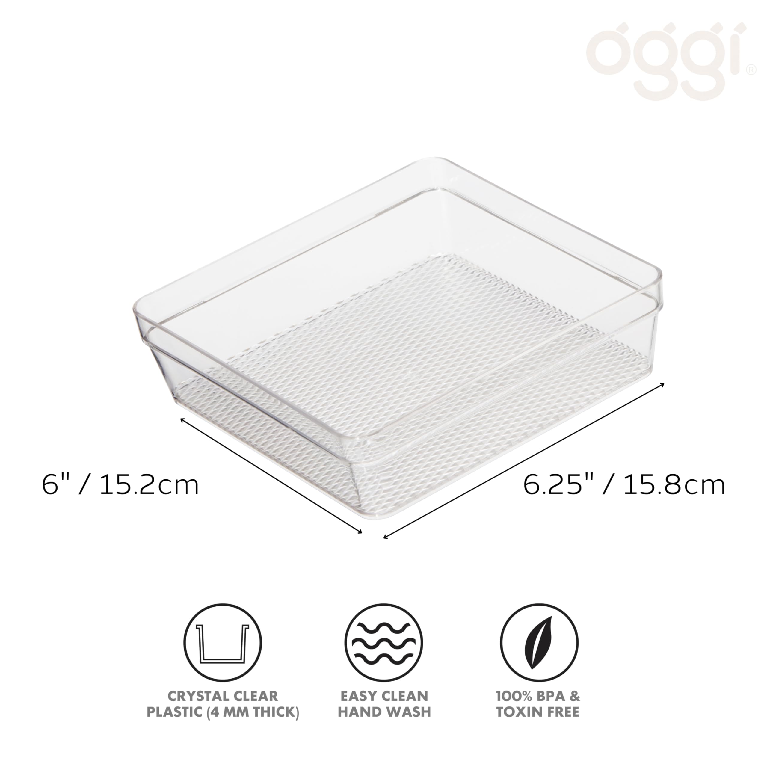 Oggi Clear Drawer Organizer - 6'' X 6.25''- Ideal For Organizing Kitchen Drawers, Office, Desk, Silverware, Kitchen Utensils, Co
