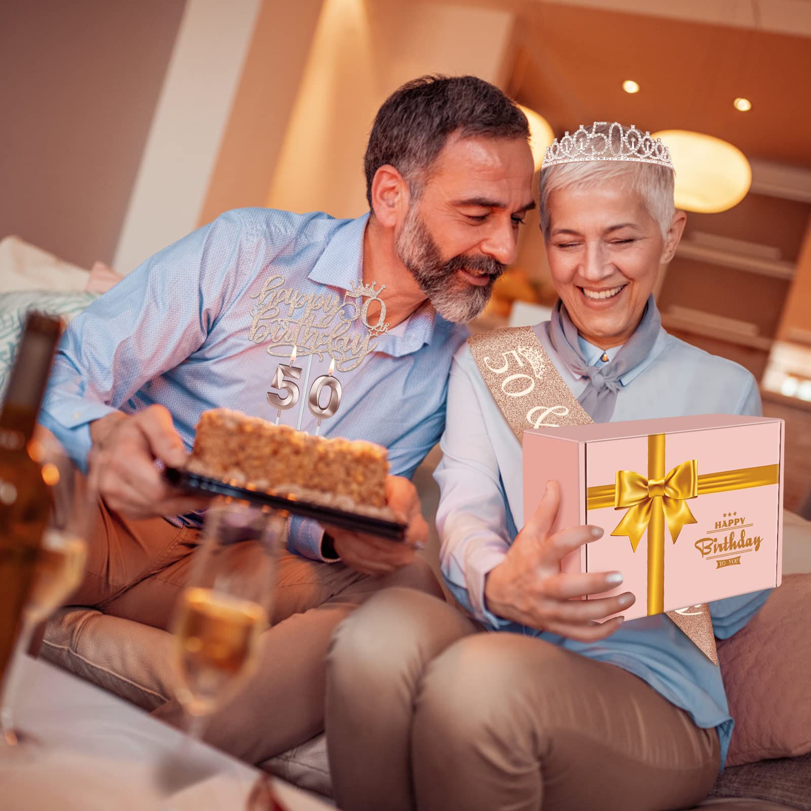 50Th Birthday Decorations Women, Include 50Th Birthday Sash And Tiara, Birthday Cake Topper And Number 50 Candles, Balloons, Bir