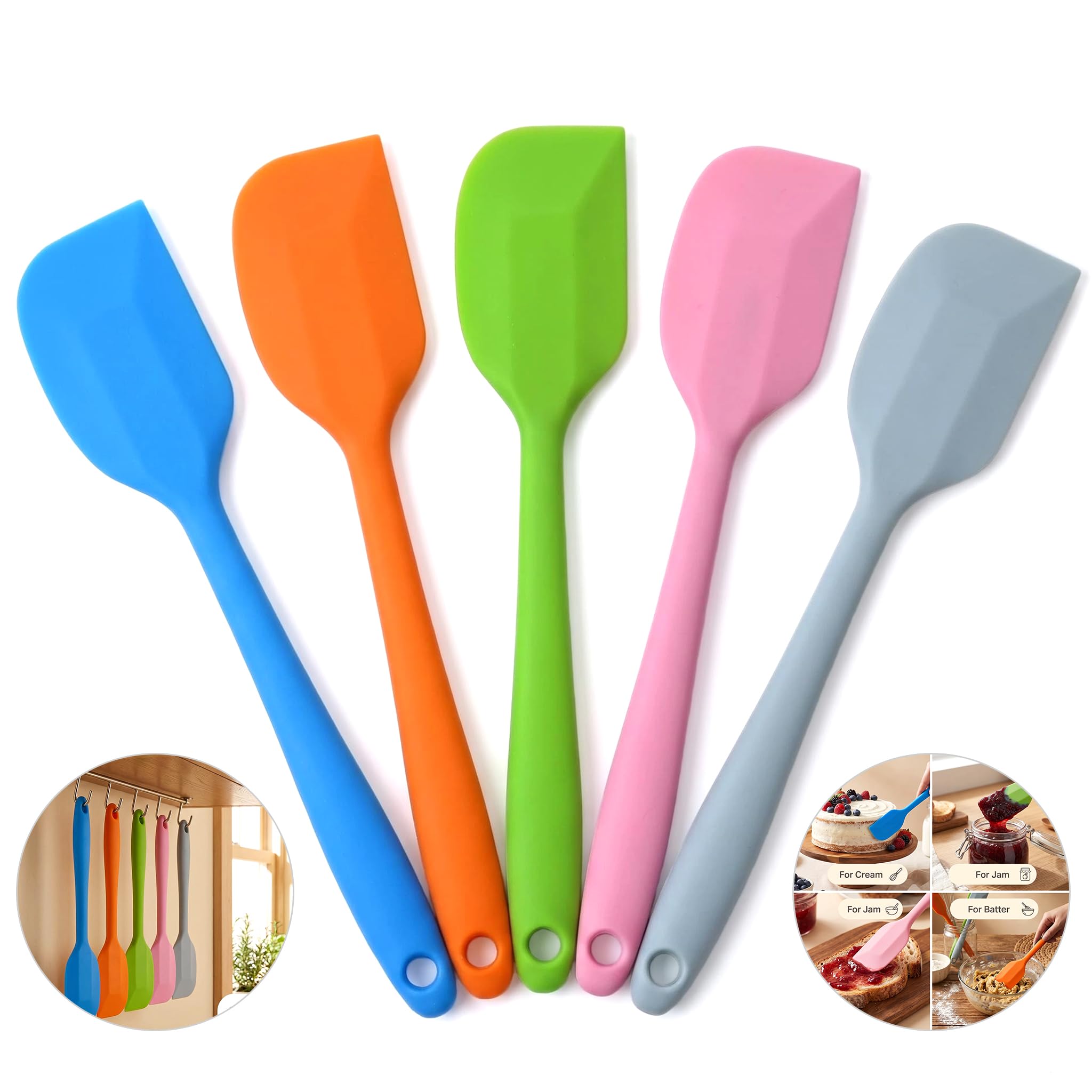 5Pack Silicone Spatulas, 8.5 inch Heat Resistant Seamless Rubber Scrapers for Baking, Cooking, Mixing and Nonstick Cookware, 5 