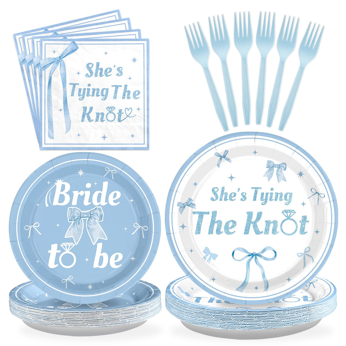 Grencian 96 Pcs Blue Bow Bridal Shower Decorations Blue Bow Bride to B ...