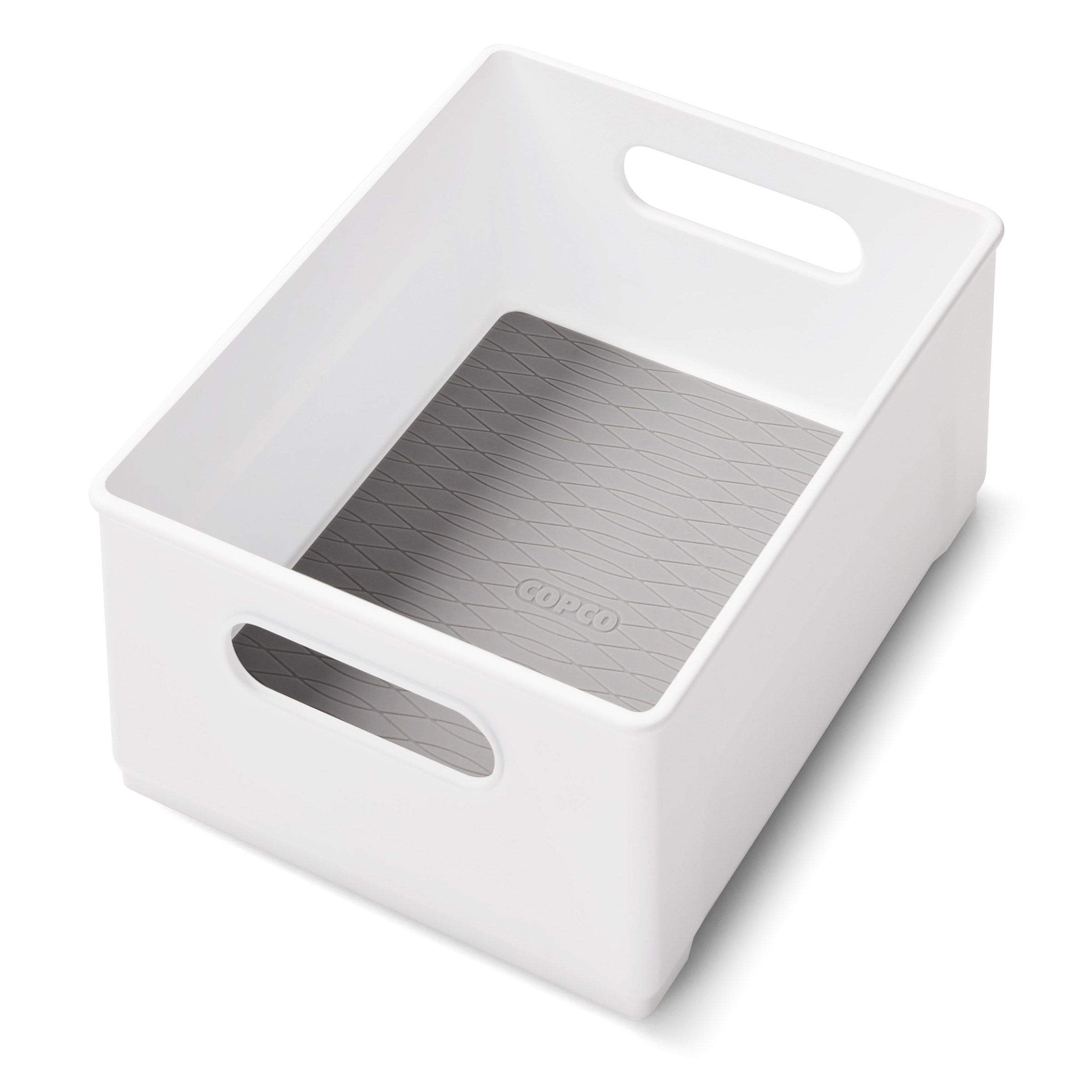 Copco 10-Inch White Cabinet Storage Bin with Handles - Nonskid Liner for Kitchen, Pantry, Closet Organization - Model 5254051