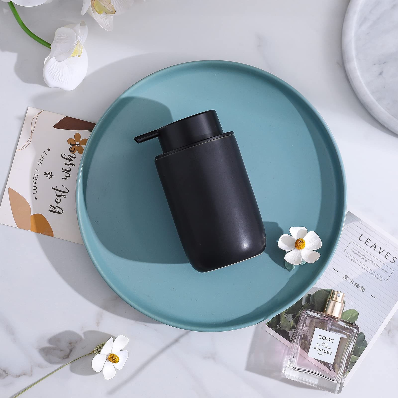 Black Soap Dispenser - Modern Ceramic Hand Dish Soap Dispenser for Bathroom Refillable Liquid Hand Soap Dispenser with Soap Pump for Essential Oil  Lotion Soap for Farmhouse Decor Dish