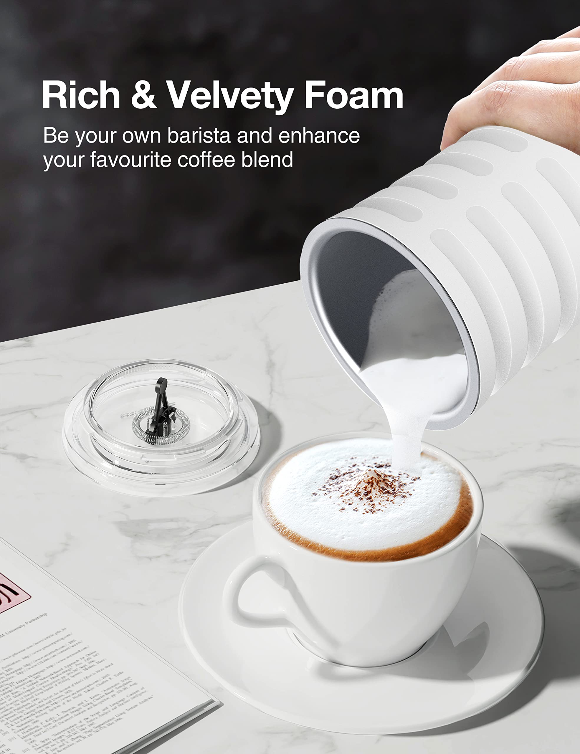 Arvov Milk Frother, Automatic Milk Frother Machine, 4 In 1 Functions Milk Frother Machine For Coffee, Hot Chocolates, Latte, Cap