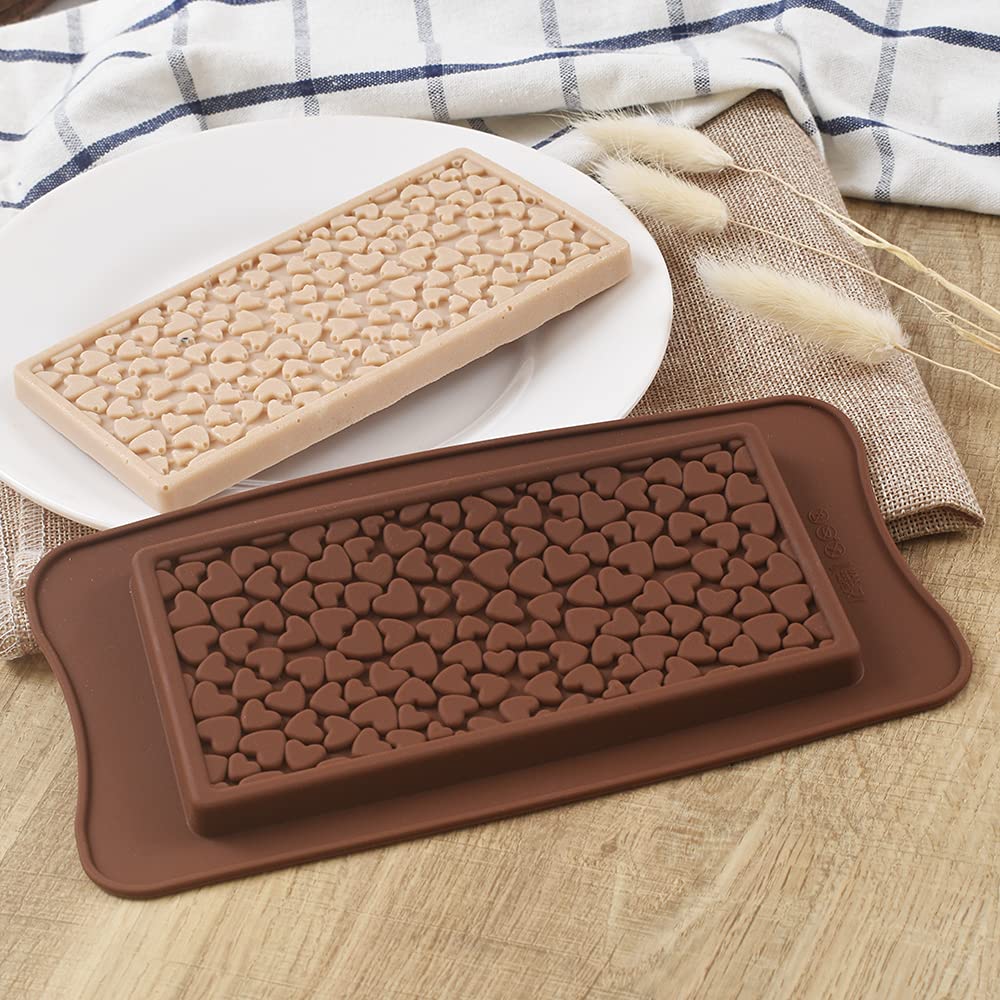 Ionegg Break Apart Silicone Chocolate Molds, Heart Shape Chocolate Bar Molds, Homemade Protein And Energy Bar Molds, 4 Packs