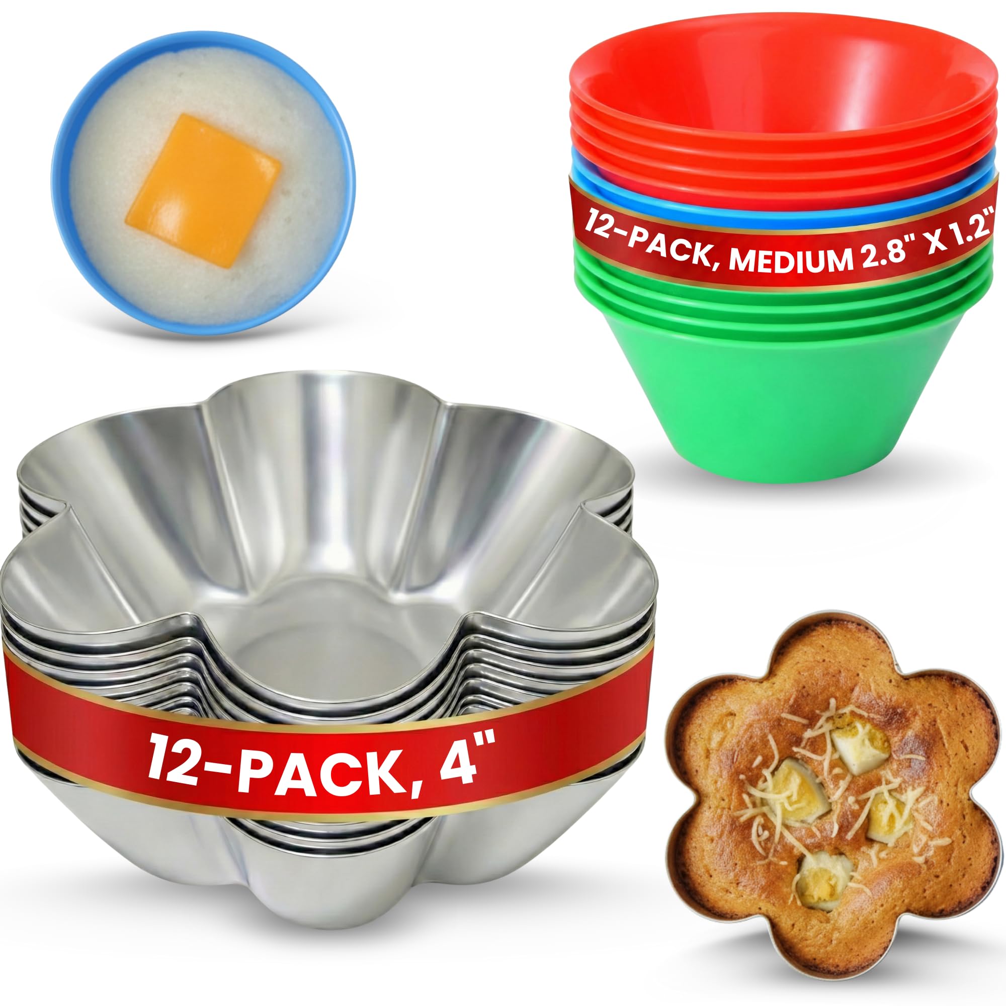 TraditionTools 12Pcs Ensaymada Molder Filipino 4 with 12 Pcs Puto Molder Filipino 2.8 x 1.2  Perfect as Bibingka Molder or
