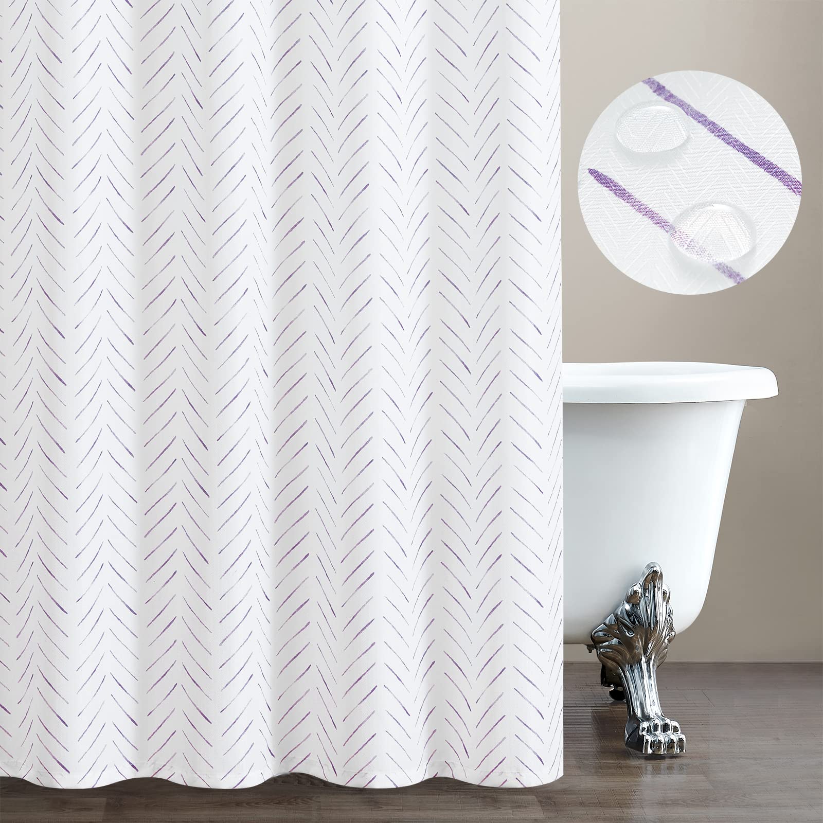 Jinchan Purple And White Shower Curtain Herringbone Fabric Shower Curtain Zig Zag Inky Chevron Farmhouse Shower Curtain Zigzag M