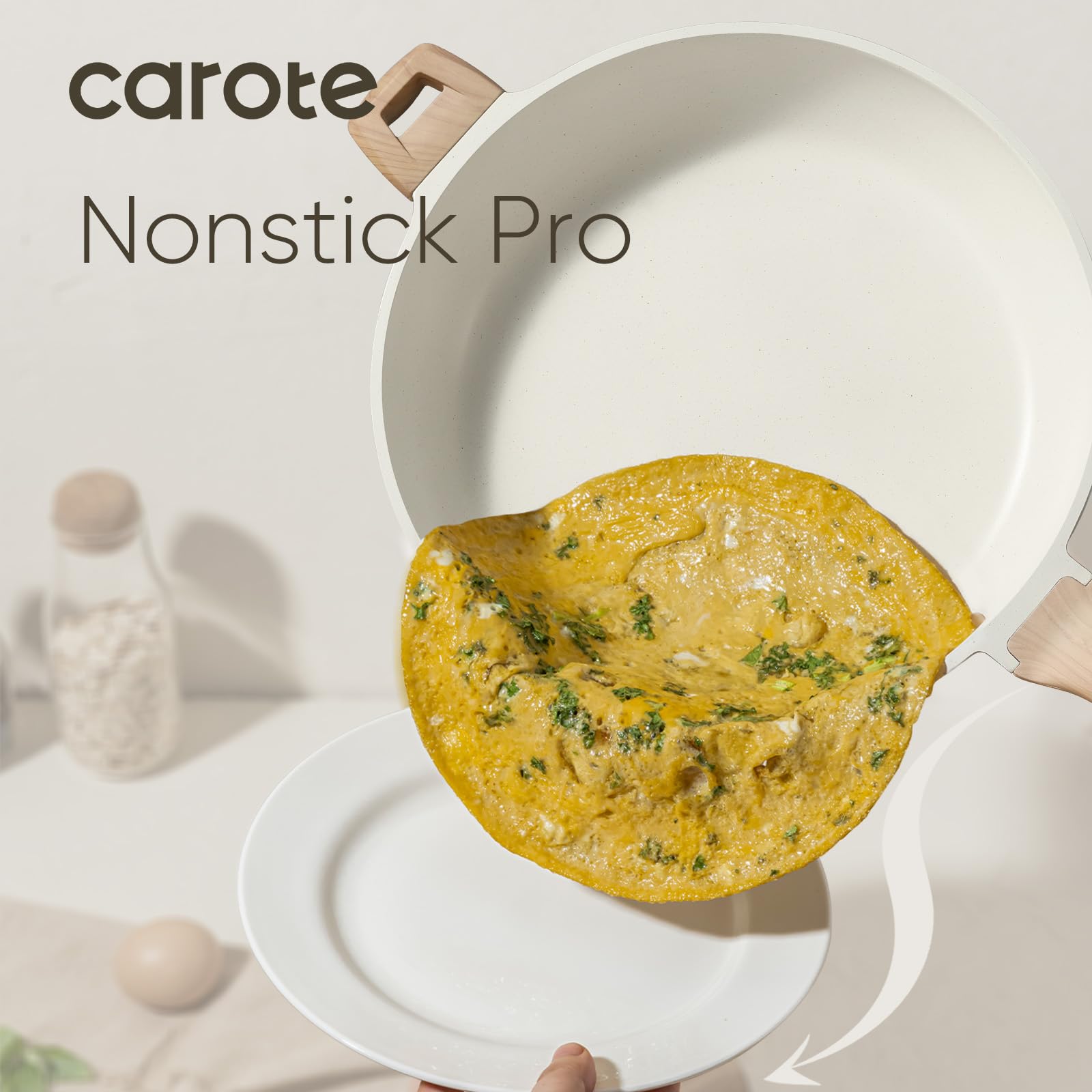 CAROTE 12.5 Inch Non Stick Frying Pan with Lid, White Granite Cookware, PFOS & PFOA Free, Model A13072