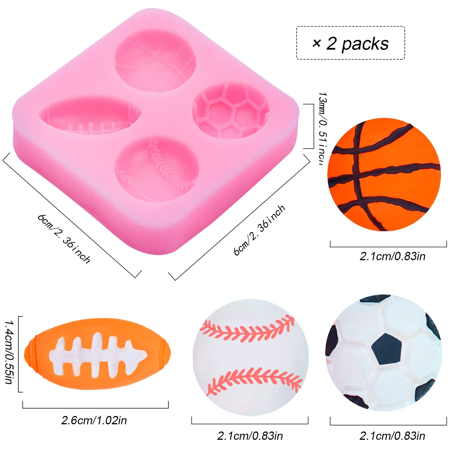 2 Pieces Football Basketball Baseball Rugby Soccer Silicone Mold Silicone Soccer Ball Mold For Chocolate Sugar Candy Fondant Pud
