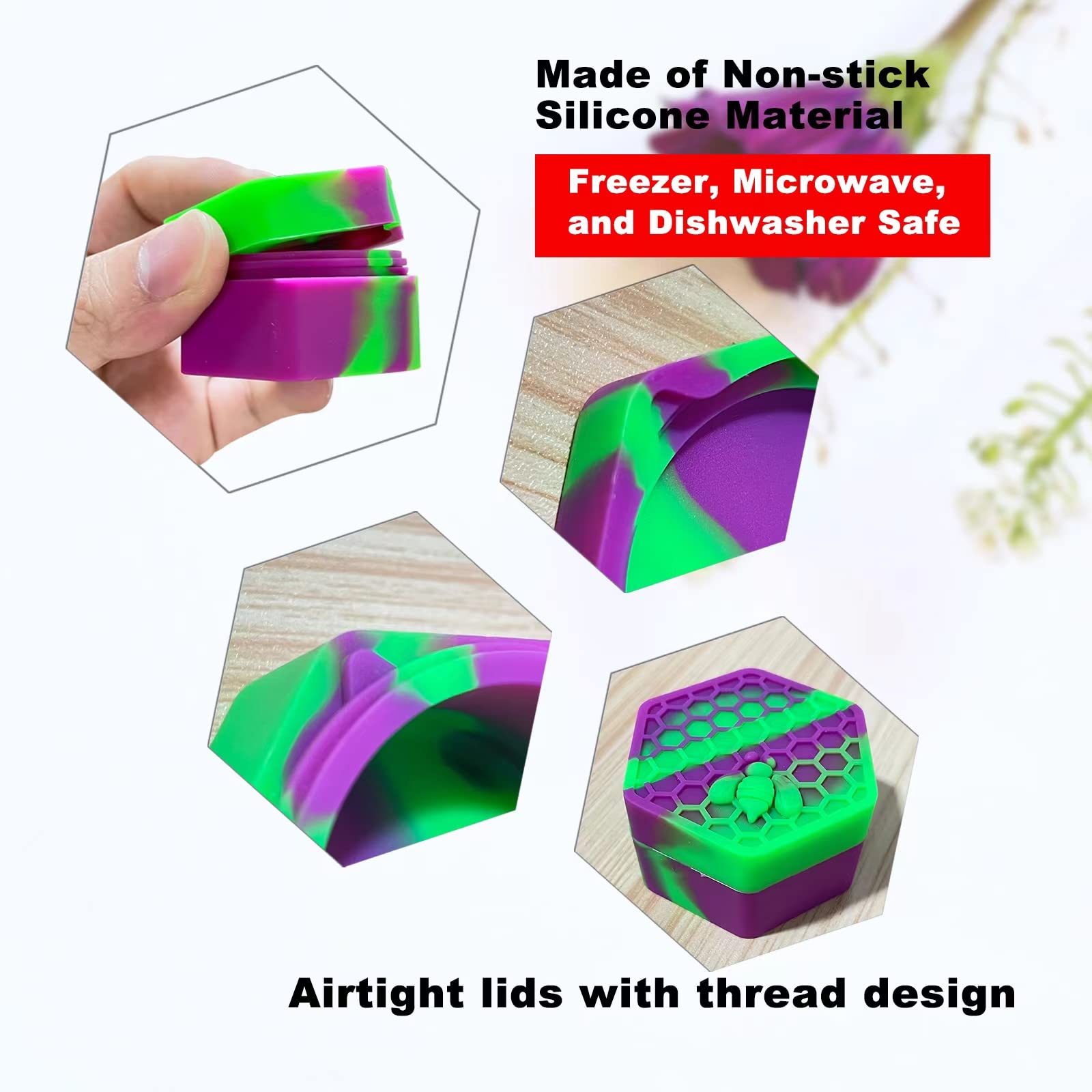 Gentcy 26Ml 1Pcs Purple Hexagon Silicone Container Jar New Honeybee Silicone Jar Box