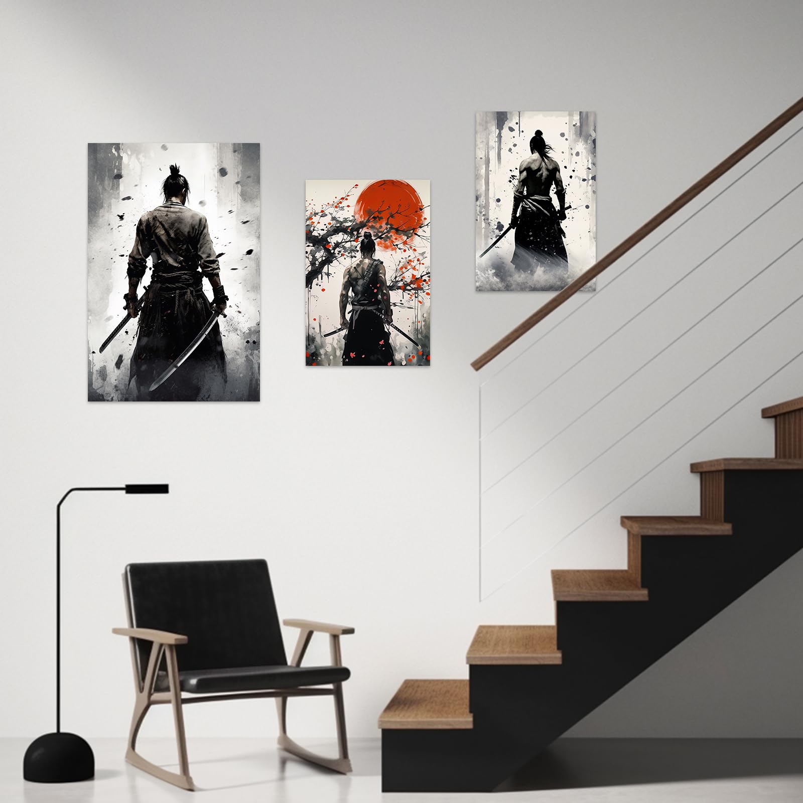 Zxhywym Japanese Samurai Wall Art Black And White Armored Samurai Canvas Picture Japan Warrior Poster Bushido Print Wall Decor F