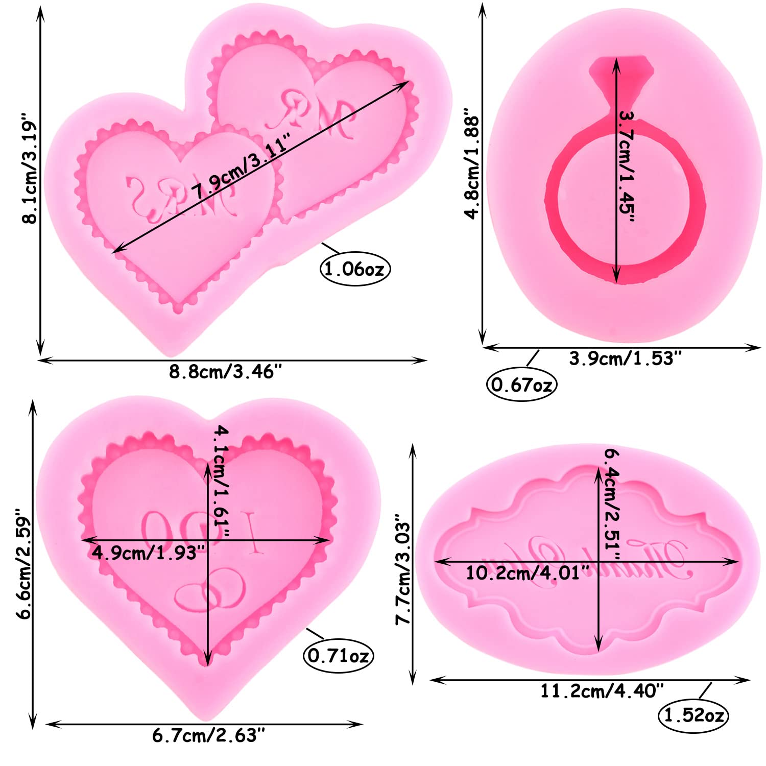 Mujiang Heart Mr Mrs I Do Silicone Fondant Mold Thank You Ring Candy Chocolate Mold For Wedding Cake Decorating Gum Paste Polyme