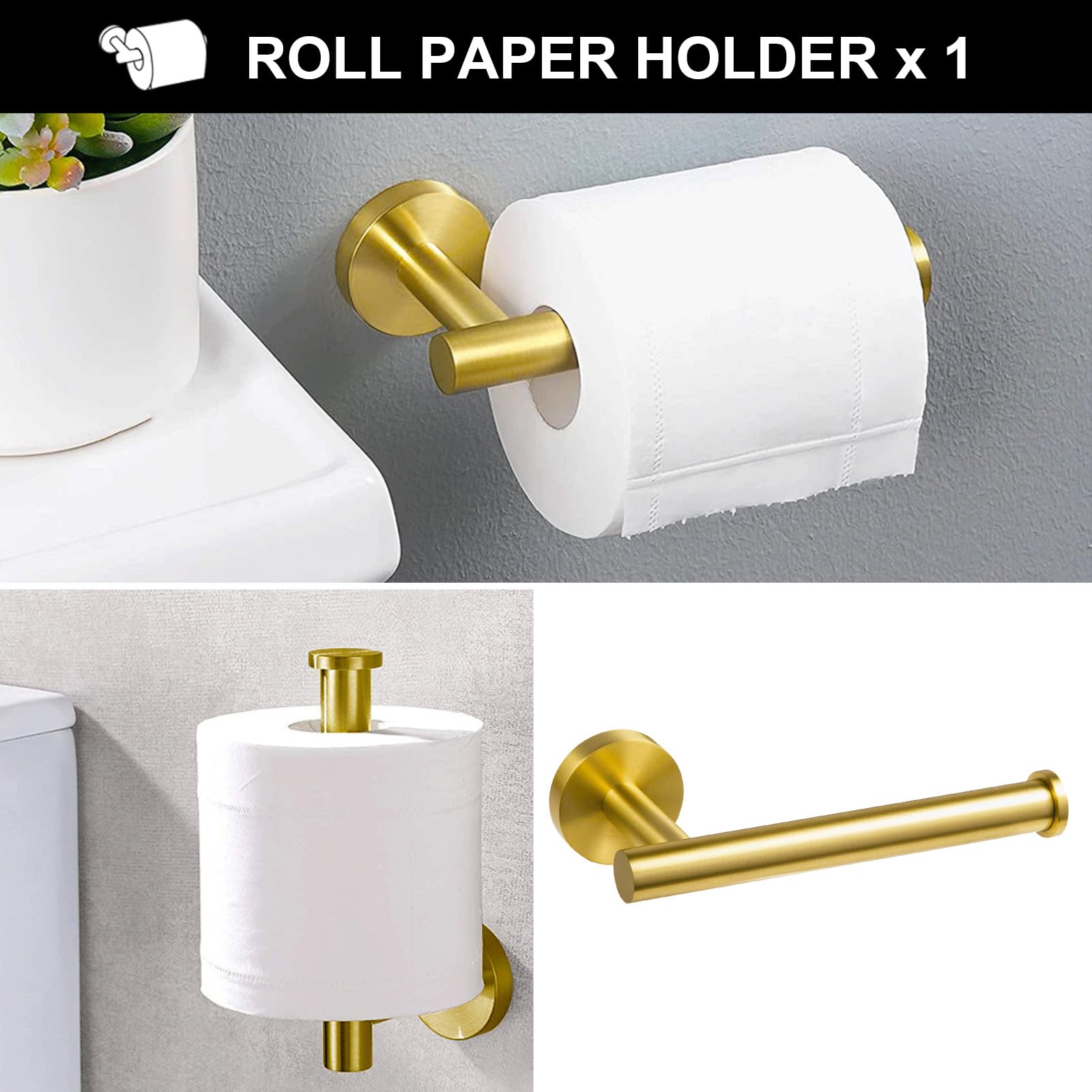 Lava Odoro 5-Piece Brushed Gold Bathroom Hardware Set, Gold Towel Bar Set Bathroom Towel Holder Set Towel Rack Set Stainless Ste