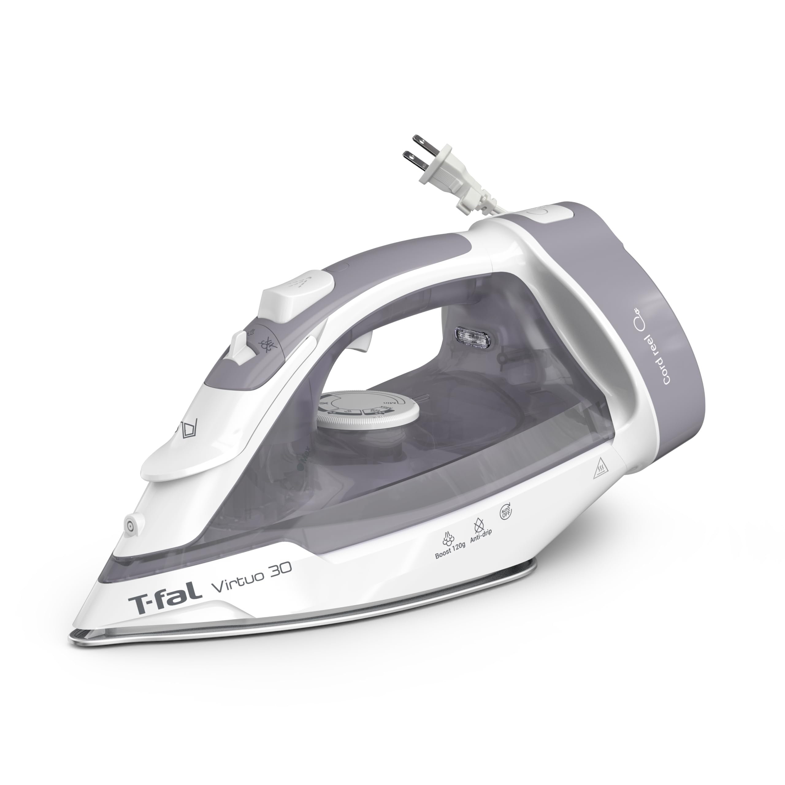 T-Fal Virtuo Steam Iron for Clothes with Retractable Cord, Portable Iron and Steamer for Clothes, Ceramic Nonstick Soleplate, 15