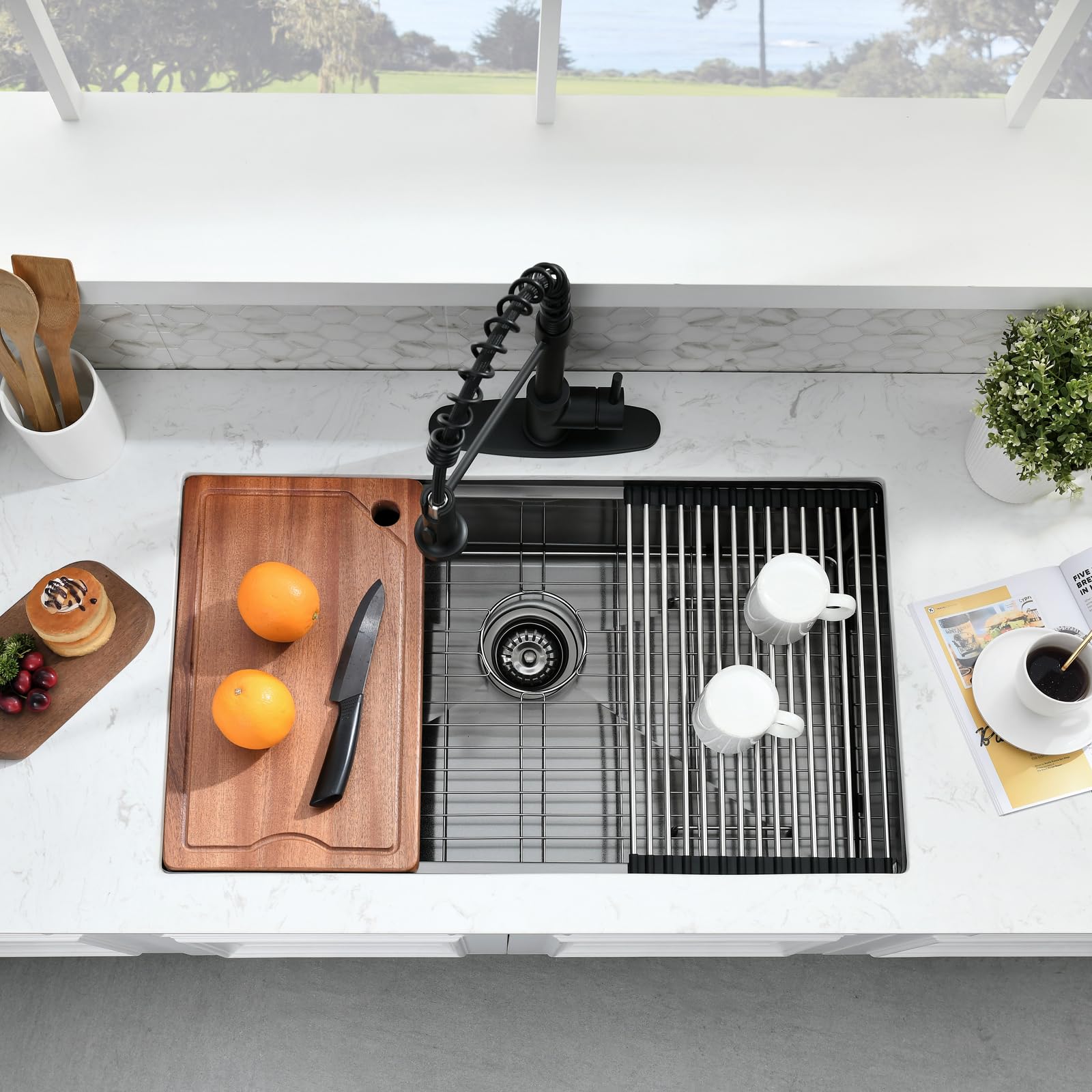 SOMRXO 28 Inch Black Stainless Steel Undermount Kitchen Sink Workstation 28?8 Kitchen Sink Undermount Workstation Ledge Gunmetal Black Stainless Steel Kitchen Sink 10'' Deep Single Bowl Kitchen Sinks