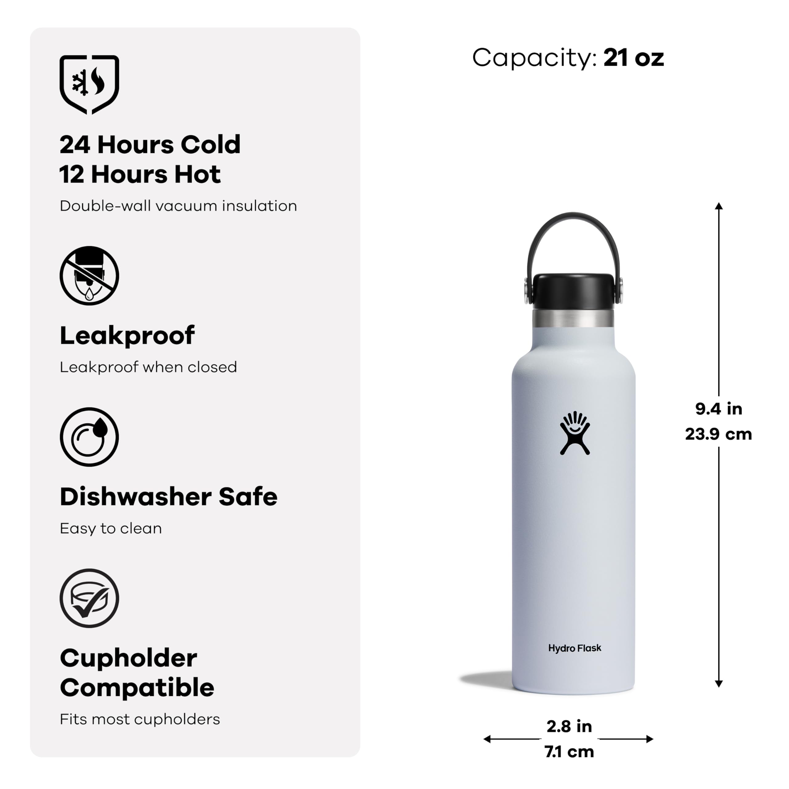 Hydro Flask 21 oz Standard Mouth with Flex cap Stainless Steel Reusable Water Bottle Lupine -AVacuum Insulated  Dishwasher Safe  BPA-Free  Non-Toxic