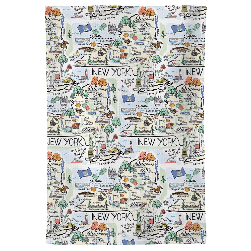 Fish Kiss 16''X24'' New York Map Towel Is 100% Microfiber Waffle Weave Help You Explore In Detail - Our Super Absorbent & Soft,