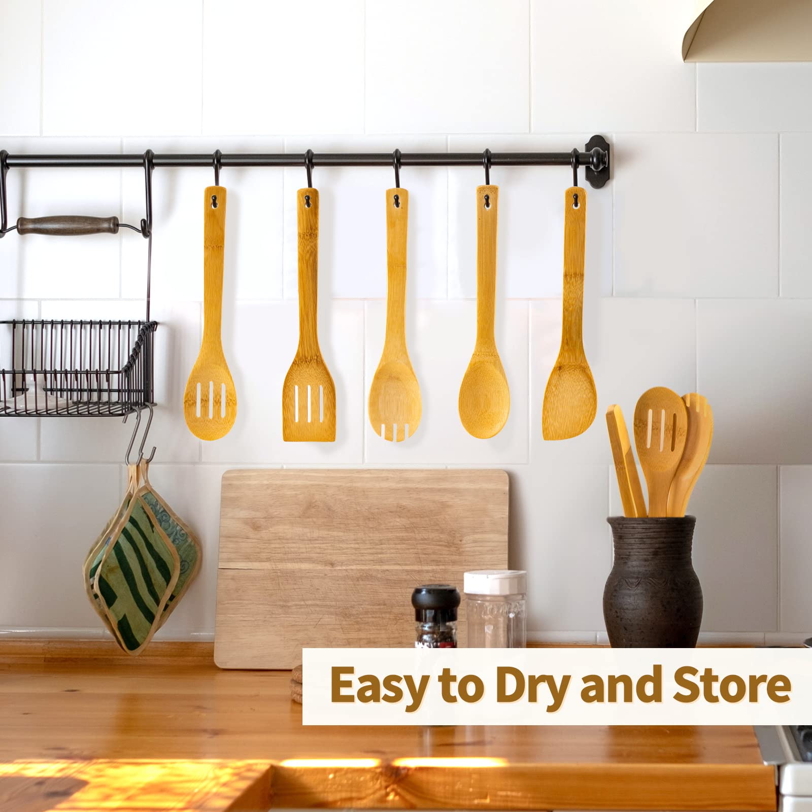 Wooden Spoons For Cooking 7-Piece, Kitchen Nonstick Bamboo Cooking Utensils Set, Durable And Healthy Bamboo Wooden Spatula Spoon