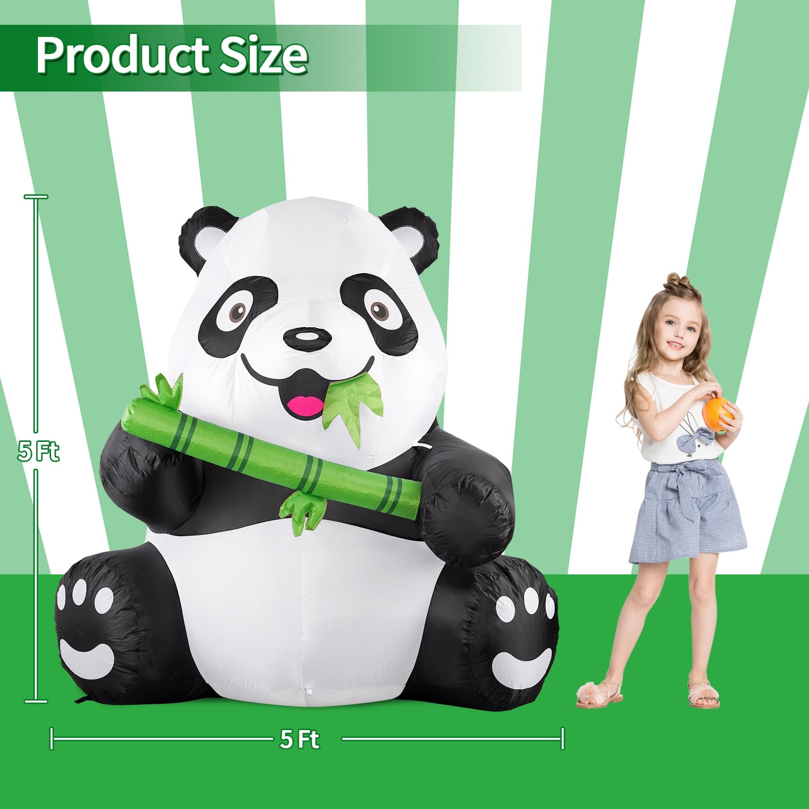 5Ft Tall Large Panda Inflatable Decorations, Blow Up Panda with Built-in LED Light, Panda Blowup Decor for Outdoor Yard, Birthda