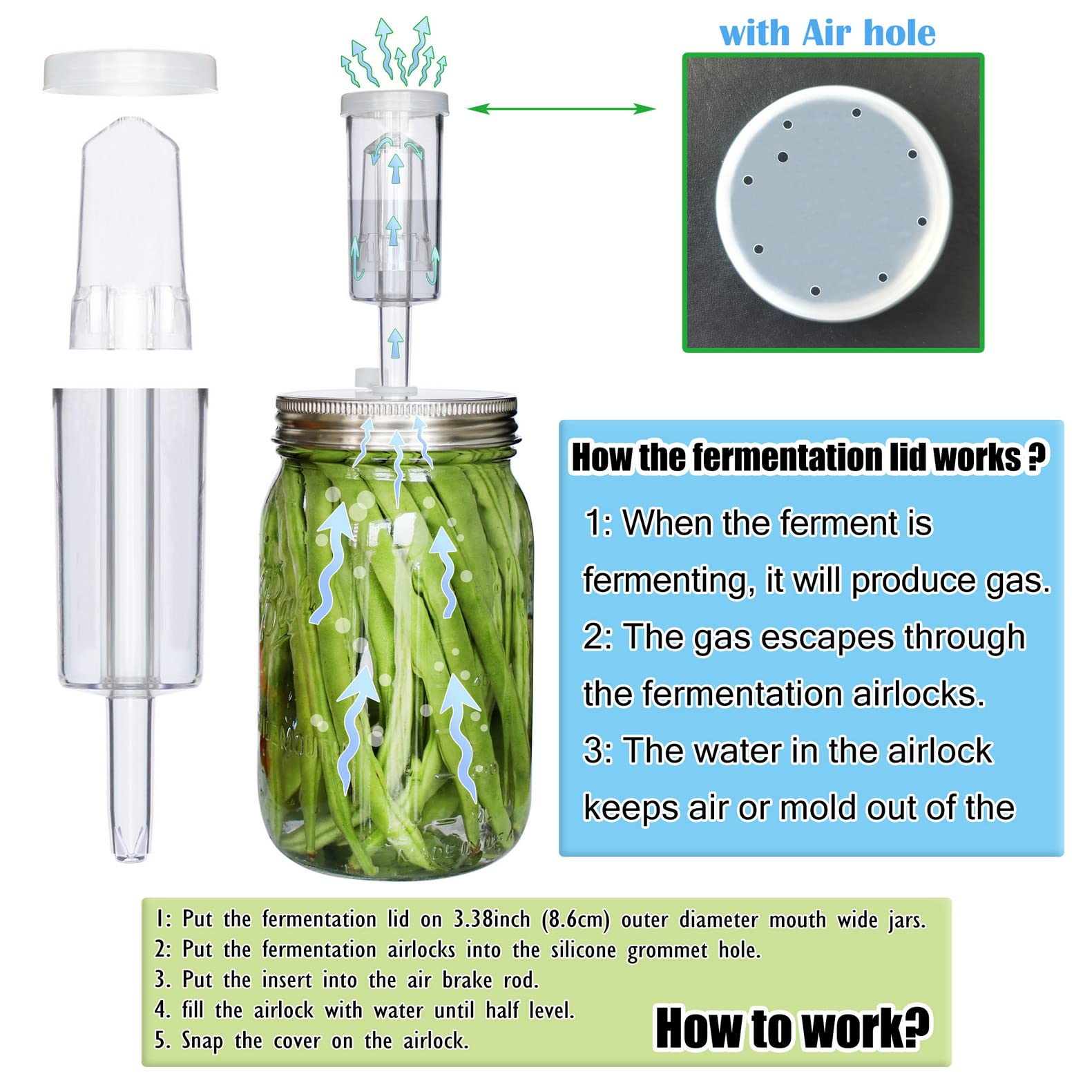 Laffeya Fermentation Lids, Fermentation Kit- 2 Mason Jars Fermenting Lids, 2 Airlocks For Fermenting, 4 Grommets, Fermentation K
