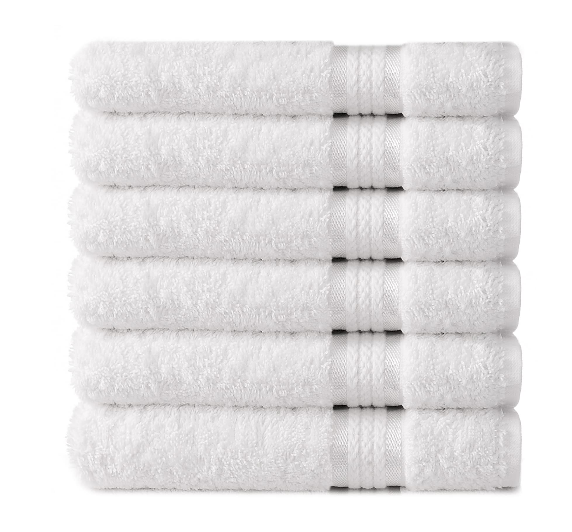 Cotton Craft Ultra Soft 6 Pack Hand Towels 16X28 White Weighs 6 Ounces Each - 100% Pure Ringspun Cotton - Luxurious Rayon Trim -