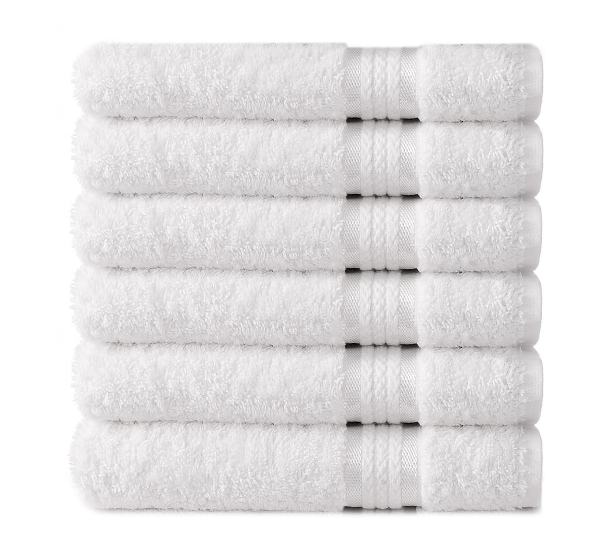 Cotton Craft Ultra Soft 6 Pack Hand Towels 16X28 White Weighs 6 Ounces Each - 100% Pure Ringspun Cotton - Luxurious Rayon Trim -