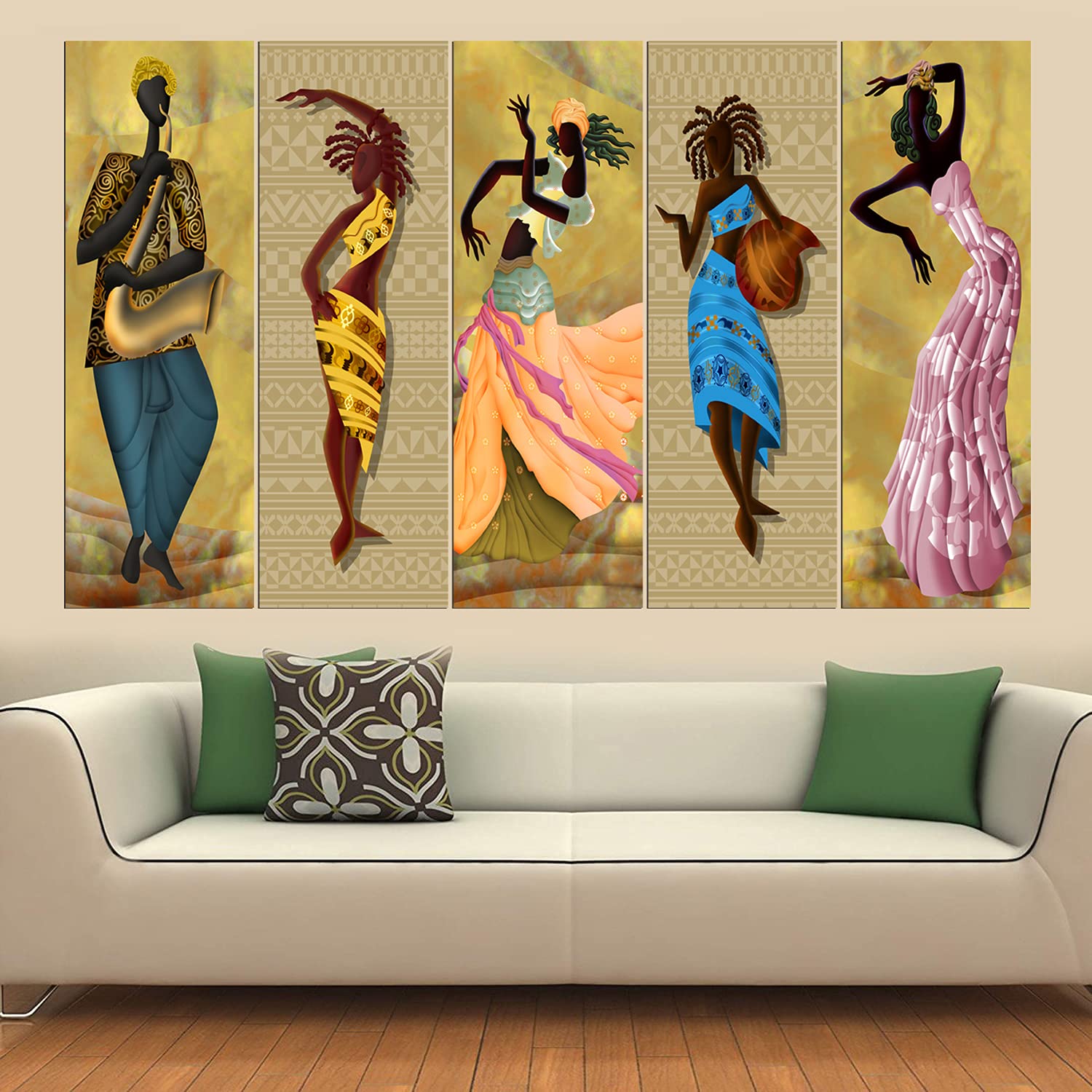 Maxstone Improve Your Place Beautiful Vinyl Folk Dance Wall Painting (Set Of 5) With Wooden Framed - Multiple Frames Digital Wal