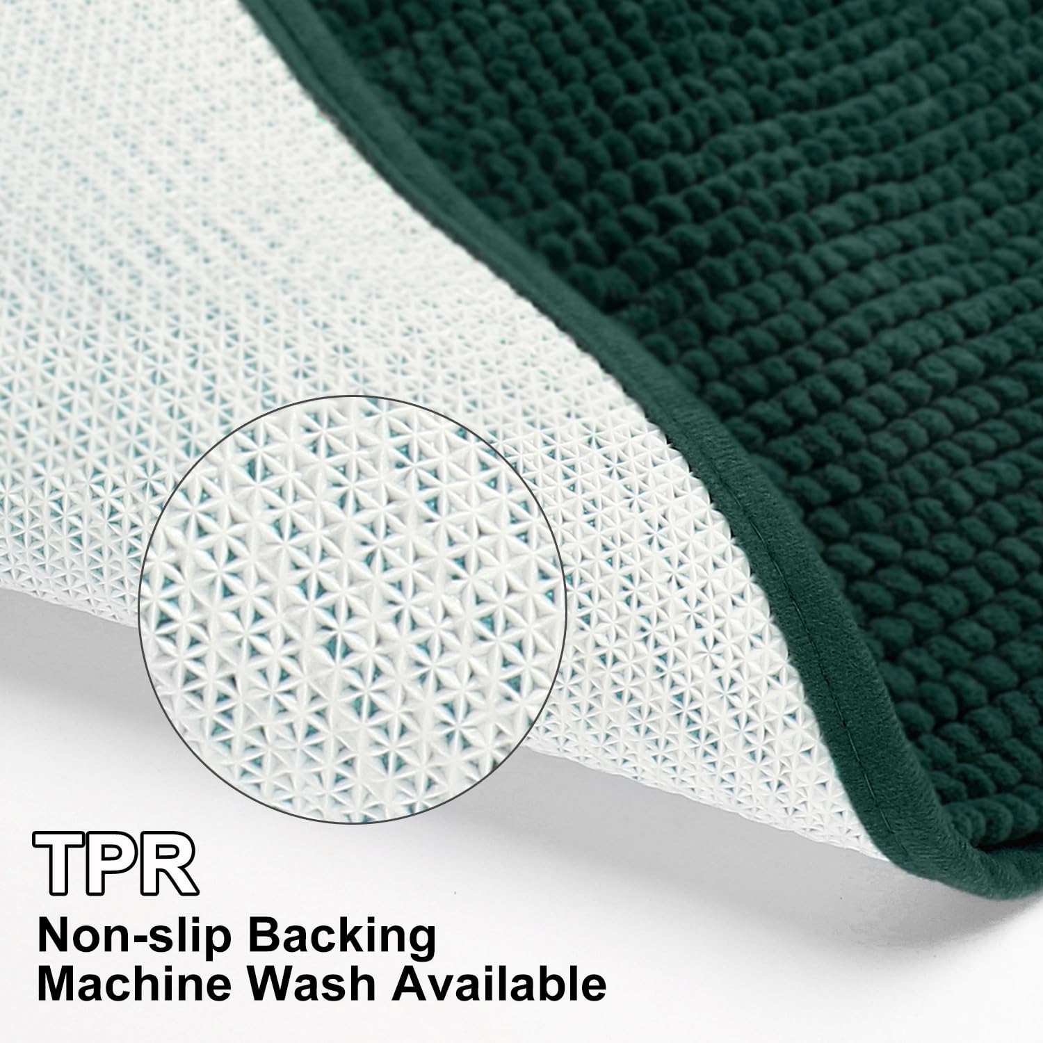 Urvoix Bathroom Rugs Sets 3 Piece  Non-Slip Chenille Bath Rug - Ultra Soft  Washable  Super Absorbent Bath Mat for Bathroom  Toilet and Tub (Dark Green)