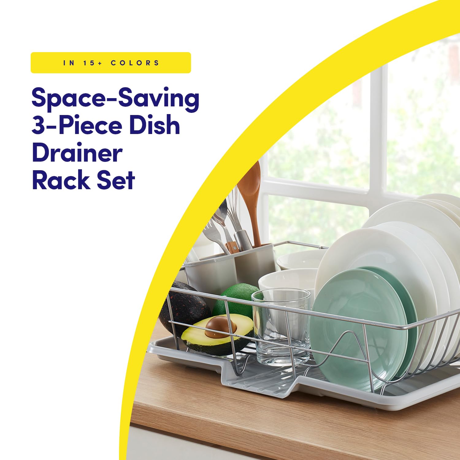 Space-Saving 3-Piece Dish Drainer Rack Set With Cutlery Holder - Maximize Kitchen Countertop Space, Silver