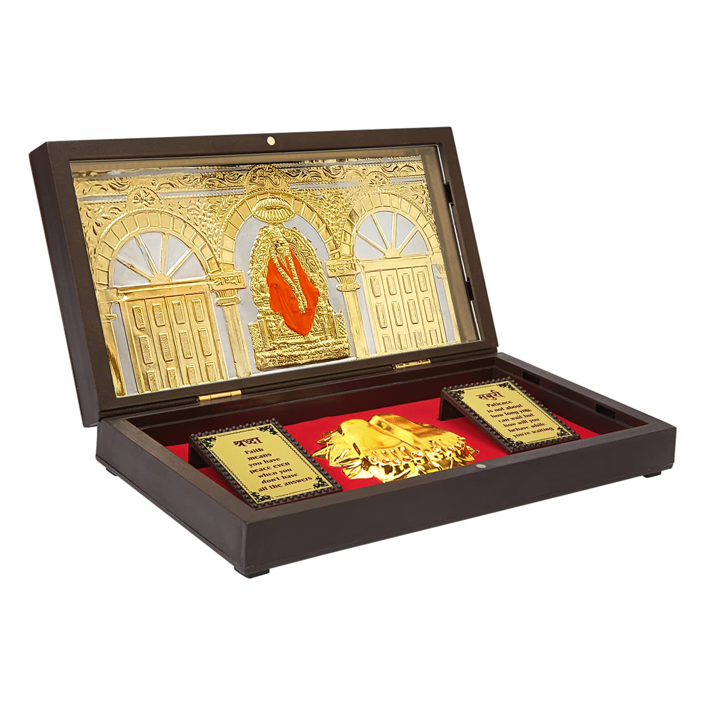 ARNAVIRA Plastic Shirdi Saibaba Gold Plated Photo Frame With Charan Paduka Pocket Temple For Diwali Gift,House Warming Gifts Ret