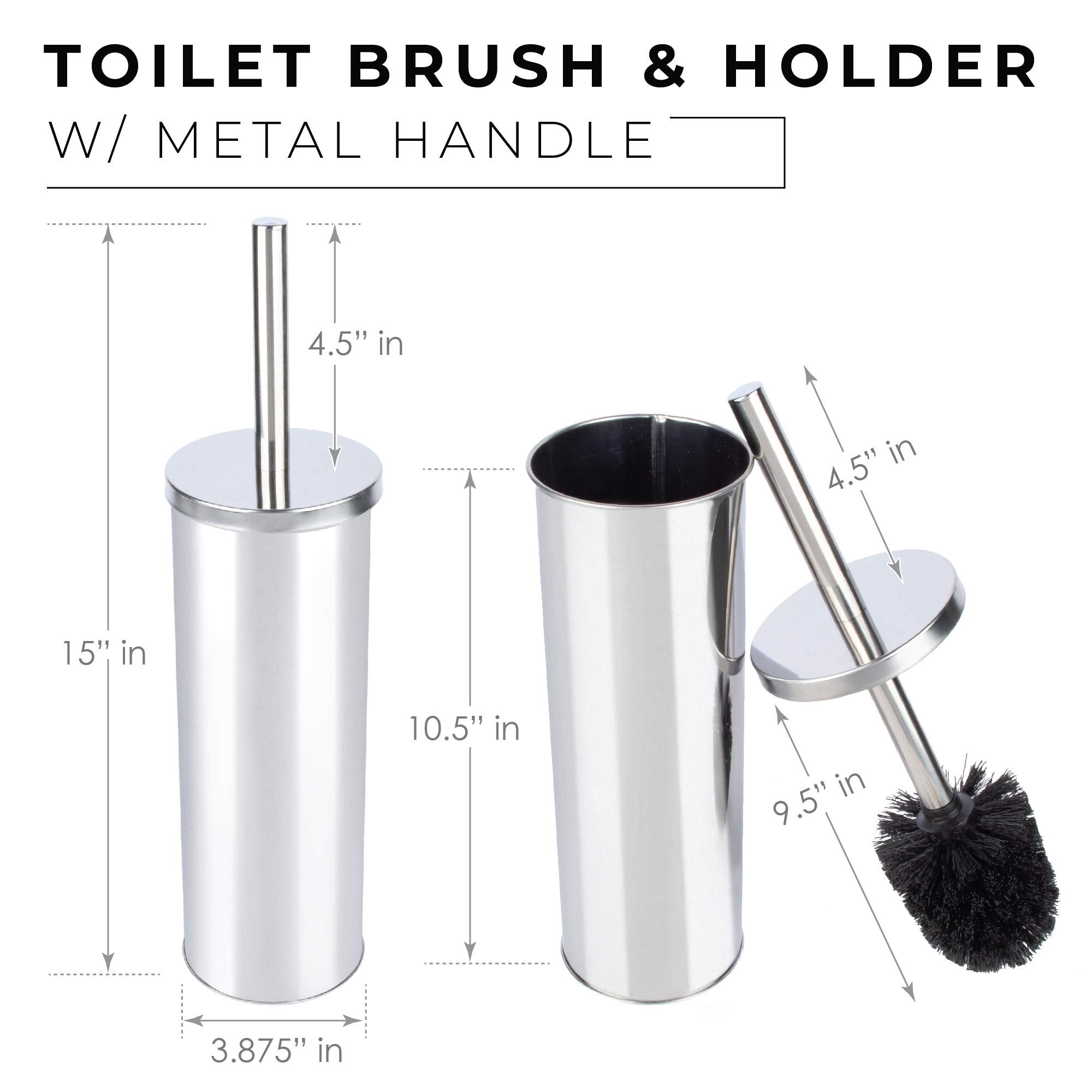 JS Jackson Supplies Sleek Toilet Brush and Holder with Metal Handle - Chrome