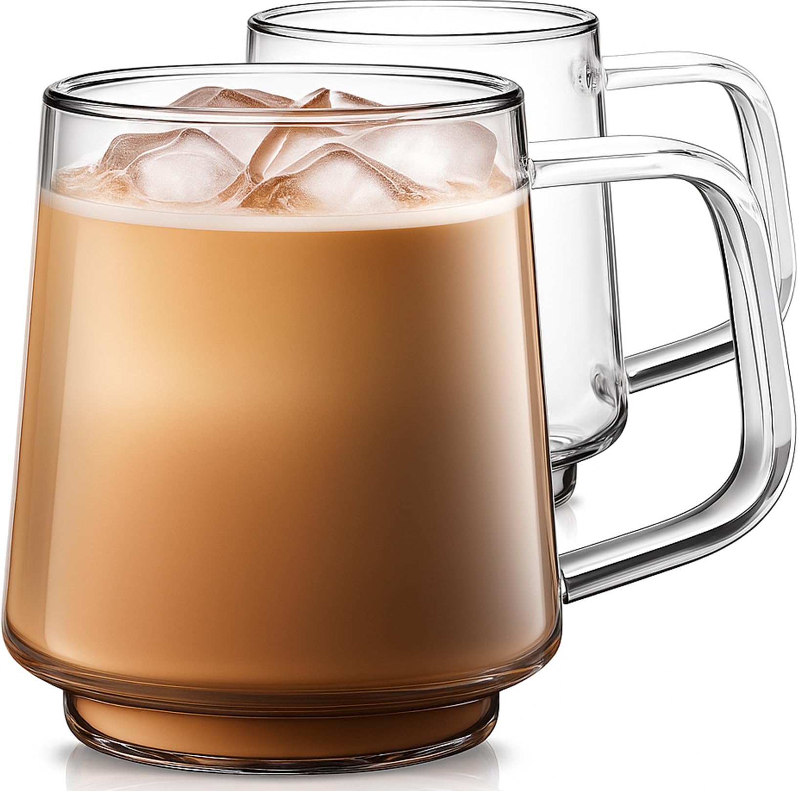 Aquach 20oz Stackable Glass Mugs Set of 2, Large Clear Coffee Tea Cups