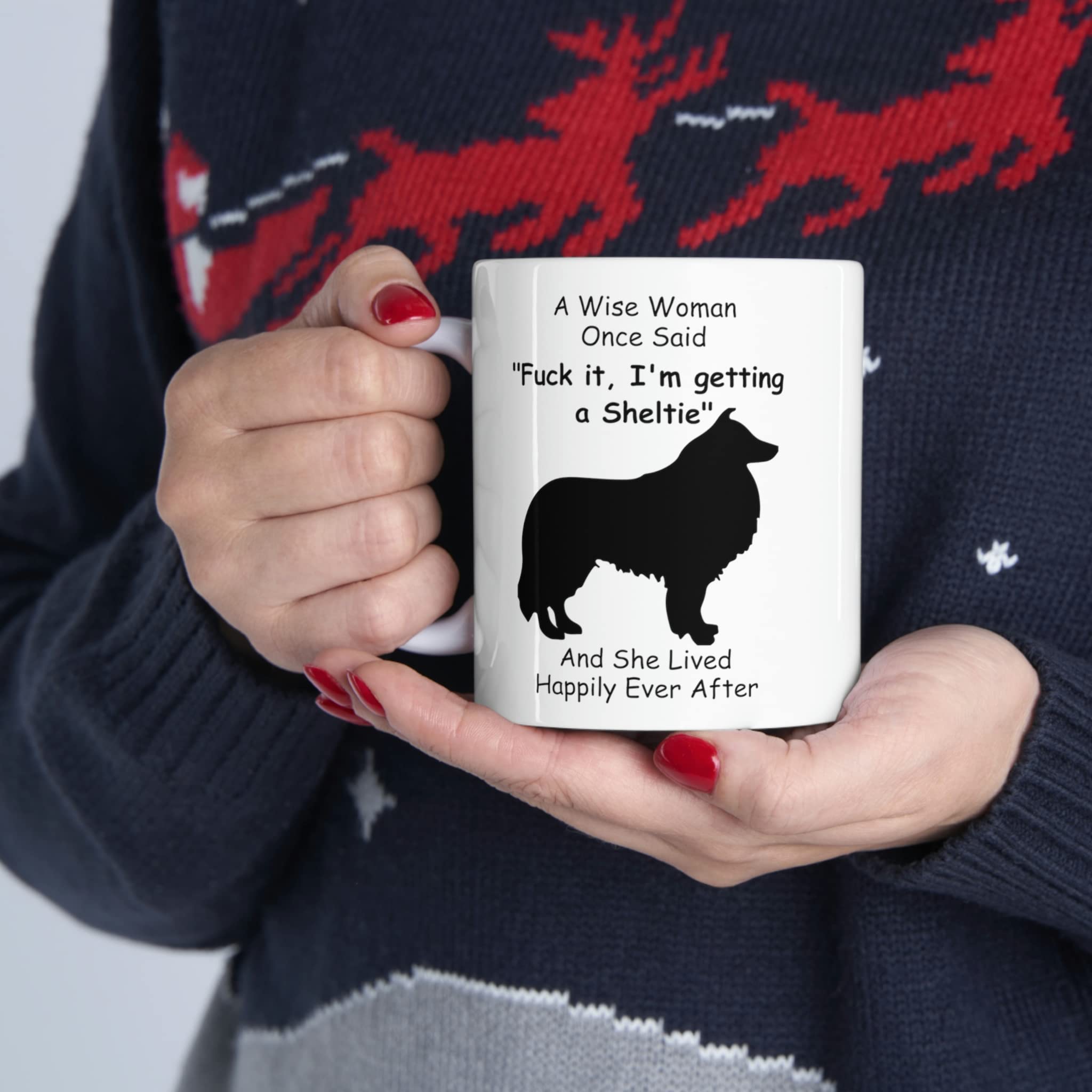 Lovesout Funny Silhouette Sheltie Shetland Sheepdog Mom Gifts For Women Mother 'S Day 2024 A Wise Woman Once Said Coffee Mugs Wi