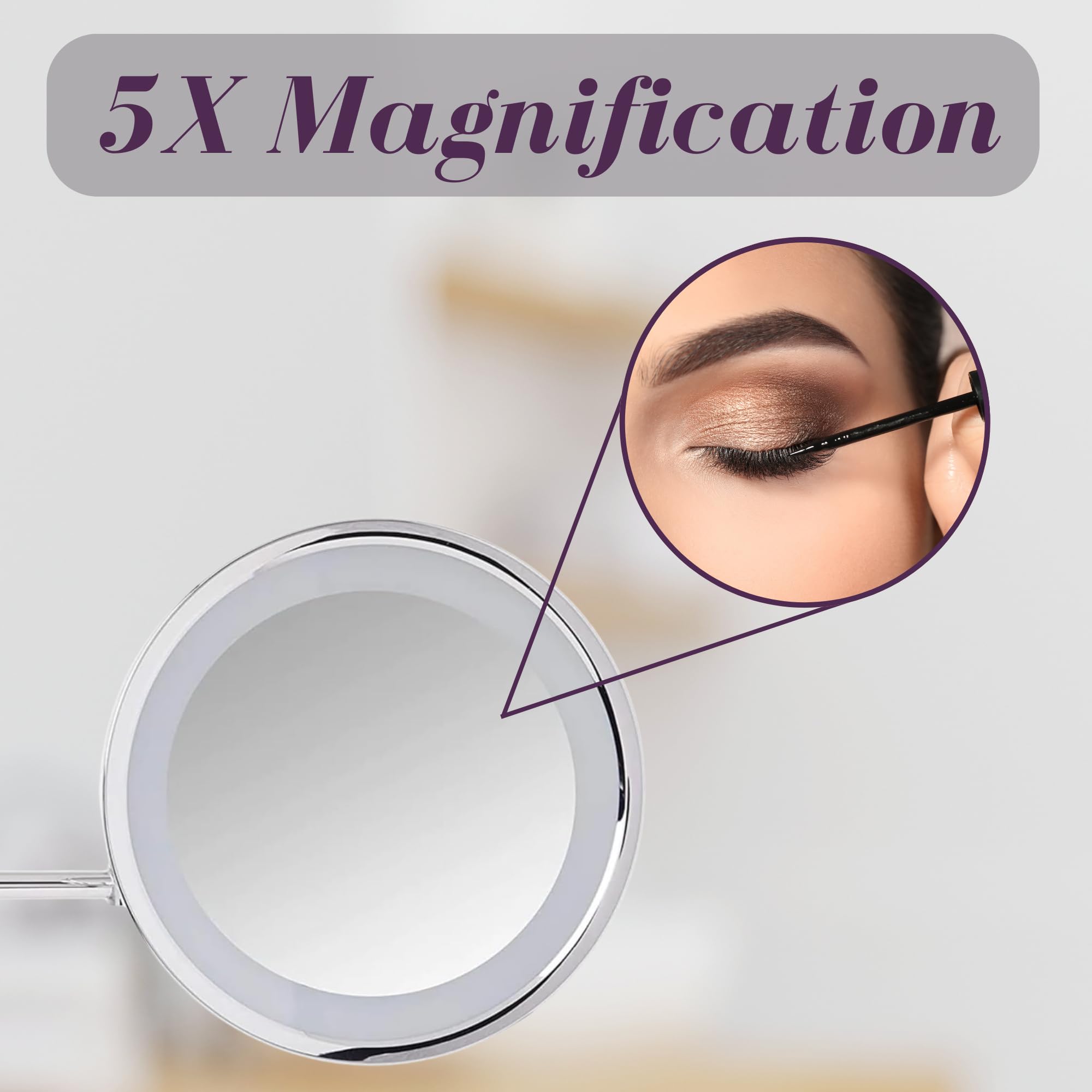 JERDON Lighted Wall-Mounted Makeup Mirror - Makeup Mirror with 5X Magnification & Wall-Mount Arm - 9.5-Inch Diameter Mirror with Chrome Finish Wall Mount - Direct Wire - Model HL1016CLD