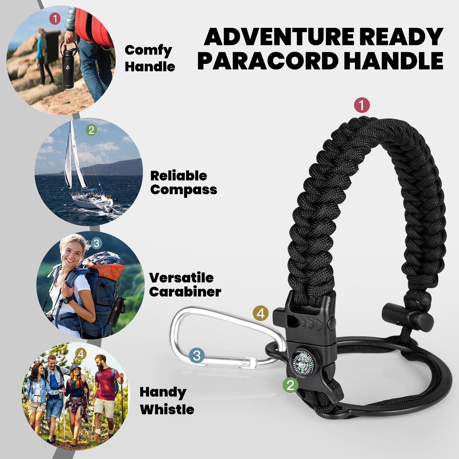 RAYMYLO Insulated Water Bottle 40 oz  Triple Wall Vacuum Stainless Steel (Cold for 48 Hrs)  Leak Proof & BPA-Free  Modern Water Flask Jug with Paracord Handle & Straw Spout Lids  Magic Black