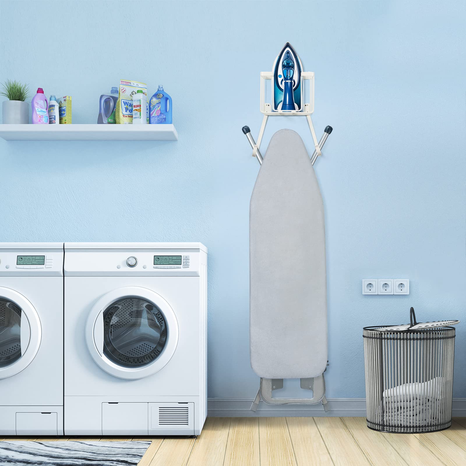 ORLESS Over The Door/Wall Mount Ironing Board Hanger  Laundry Room Iron and Ironing Caddy Board Storage Holder  White