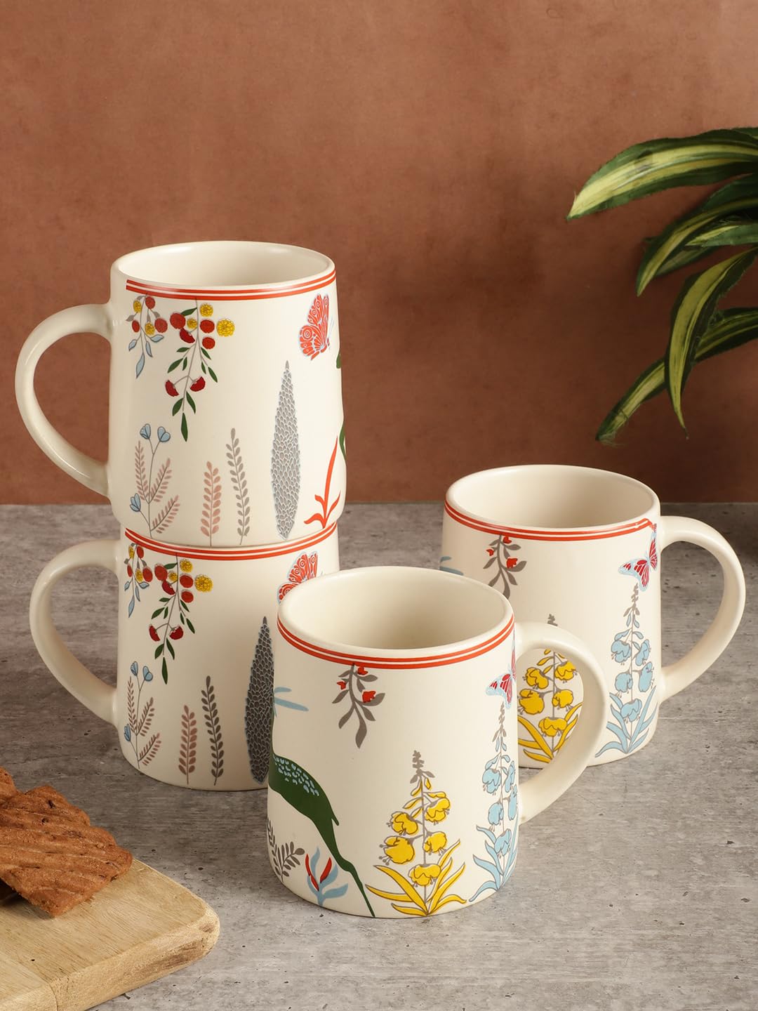 Miah Decor Ceramic Tea Coffee Cups Set Of 4 The Gaia Collection Matte Printed Small Chai Mug Set Of 4 Drinkware Microwave Safe F