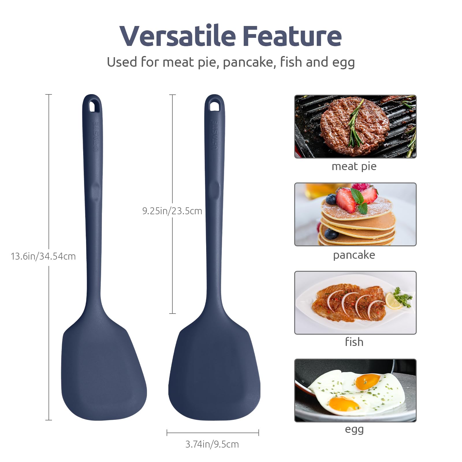 600? Heat Resistant Silicone Turner: U-Taste 13.6In Solid Kitchen Spatula Flipper, Bpa Free Flexible & Thin Seamless Cooking Ute