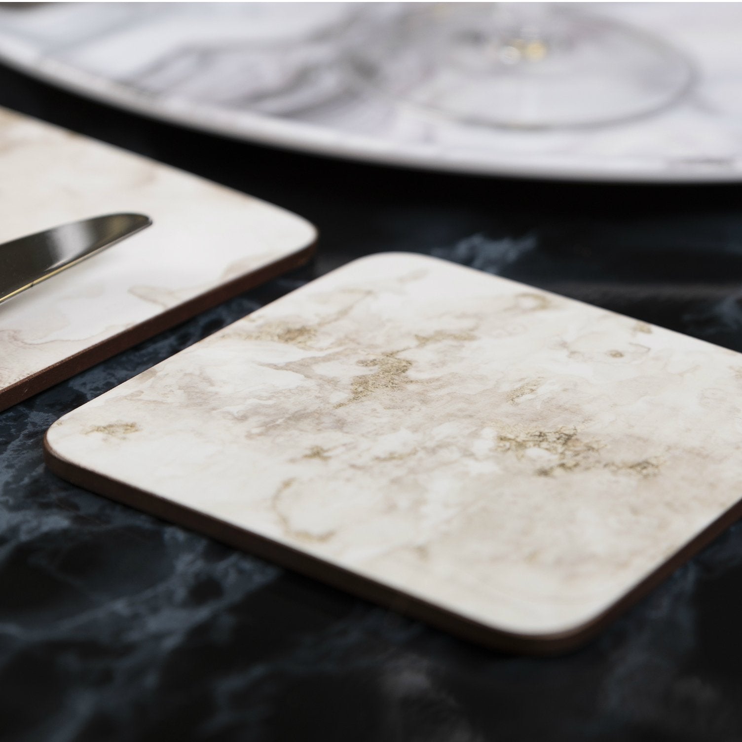Creative Tops 'Grey Marble' Premium Printed Drinks Coasters With Cork Back, 10.5 X 10.5 Cm - Grey/White (Set Of 6)