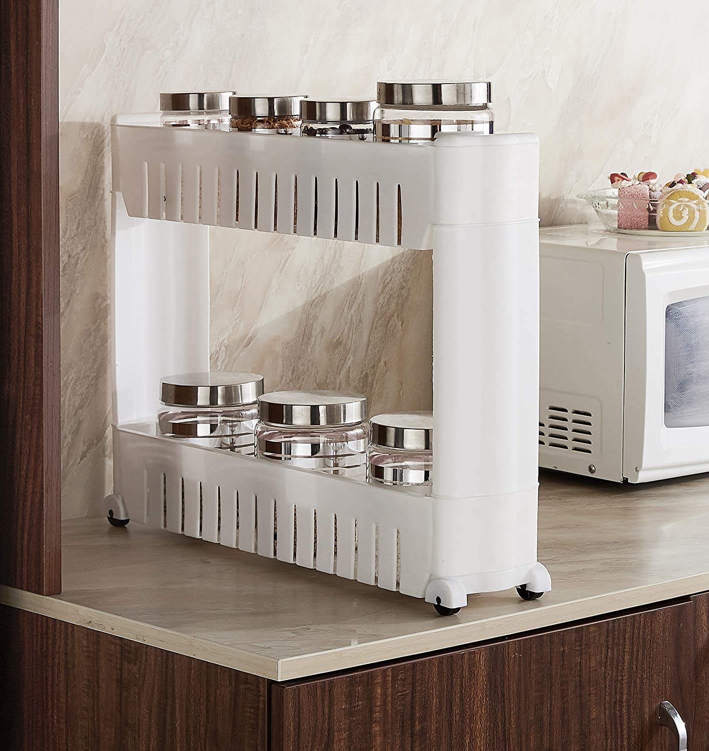 Skaiv Multi Functional Plastic 2 Tier Slim Home Kitchen Bathroom Utensils Holder Storage Organizer Rack