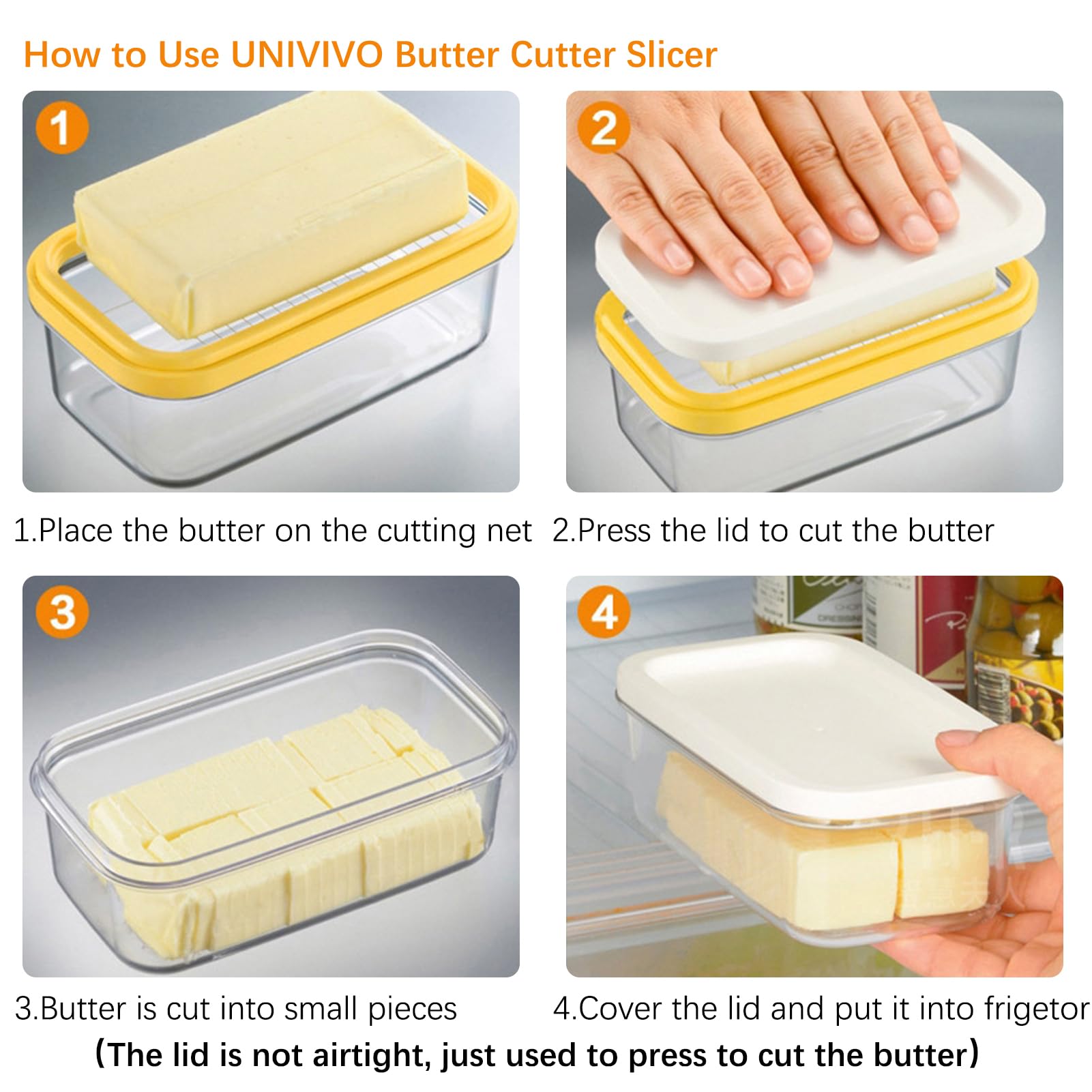 Univivo Butter Slicer Cutter, Stick Butter Container Dish With Lid For Fridge, Easy Cutting Two 4Oz Sticks Butter(Not Airght, Sm