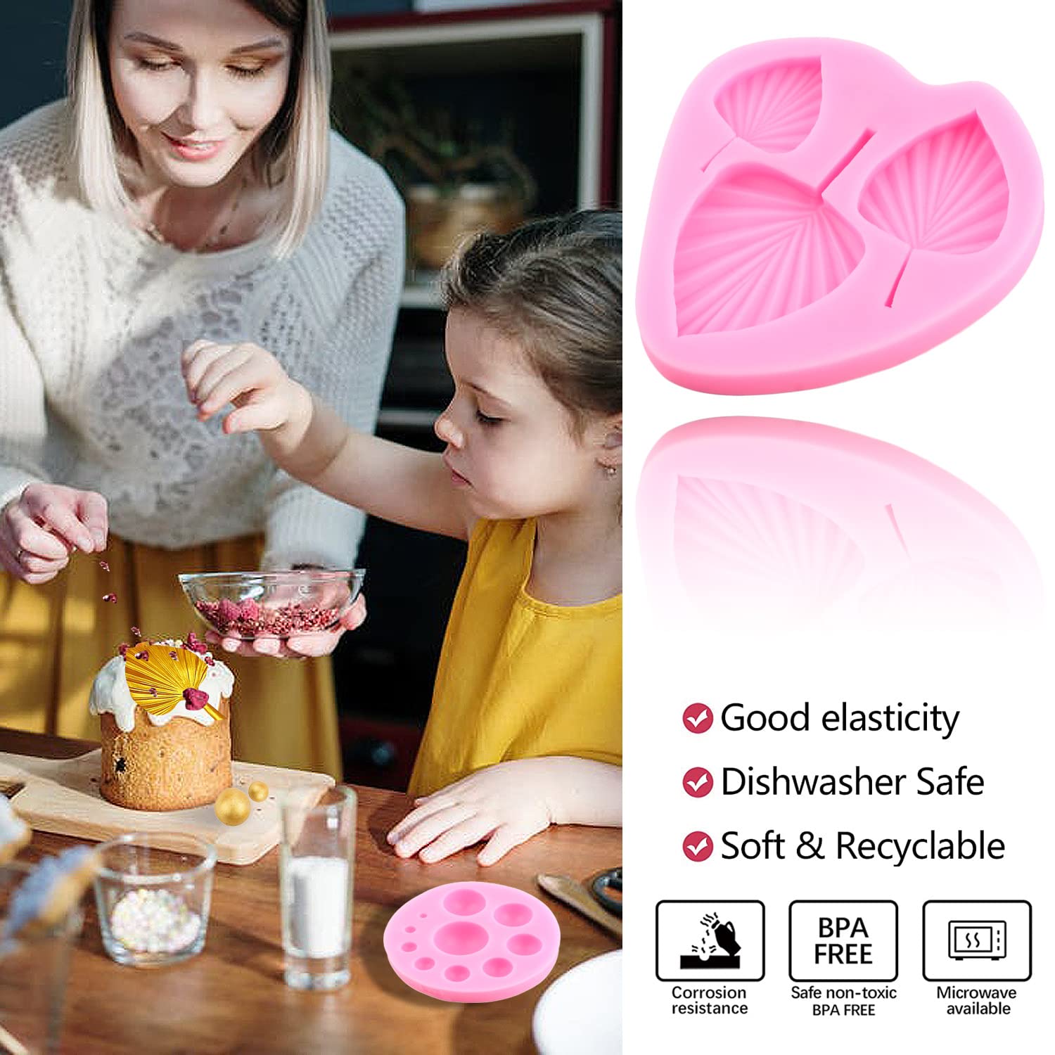 Mujiang Fan Leaf Silicone Mold Pearl Fondant Mold Ball Pearl Semi Sphere Chocolate Molds Tropical Palm Leaf Candy Mold For Cake
