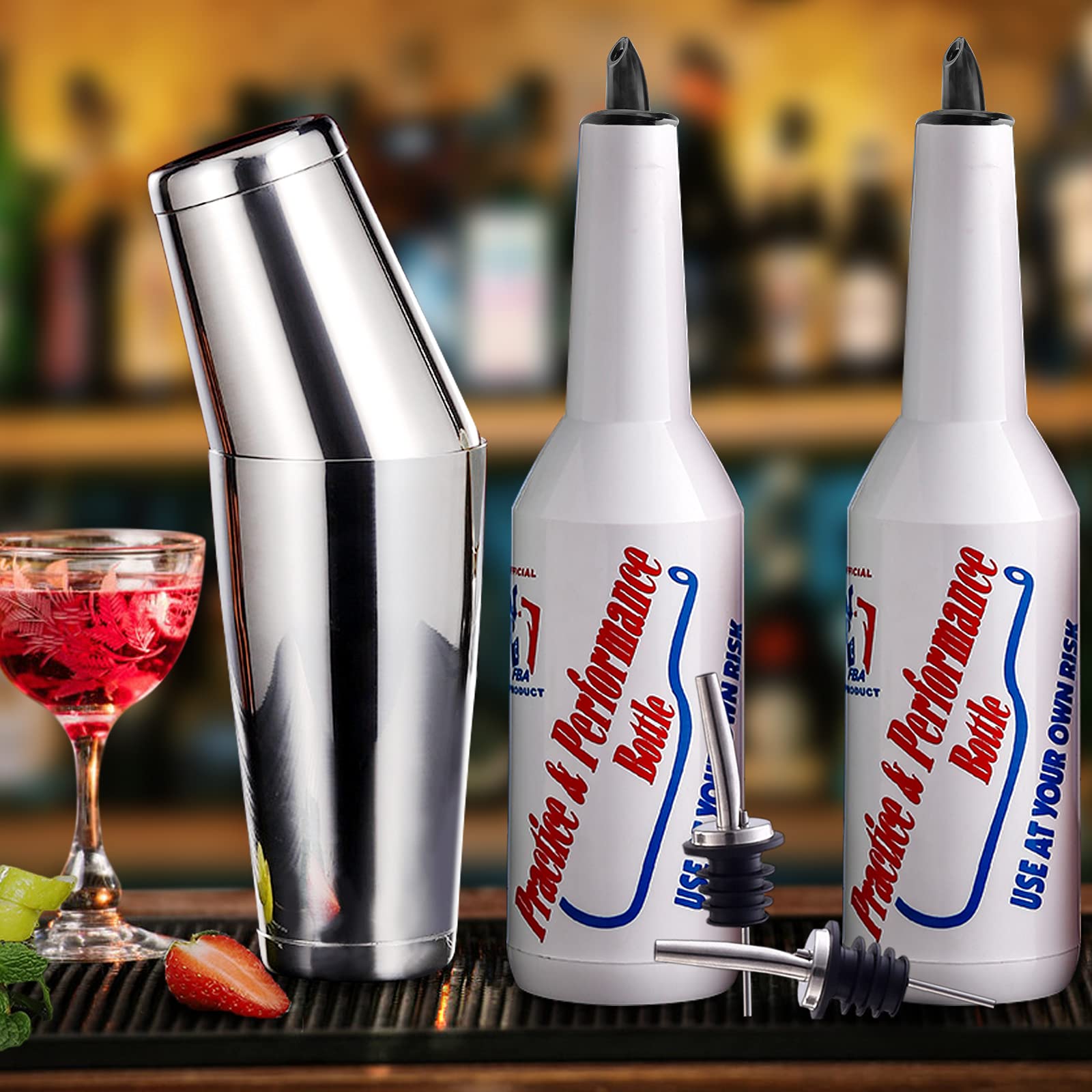 Flair Bottle - 5pcs Flair Bartender Kit  2 Flair Bottle  1 Boston Shaker  Practice & Performance Bottle - FLKT0004 (5pcs Set)