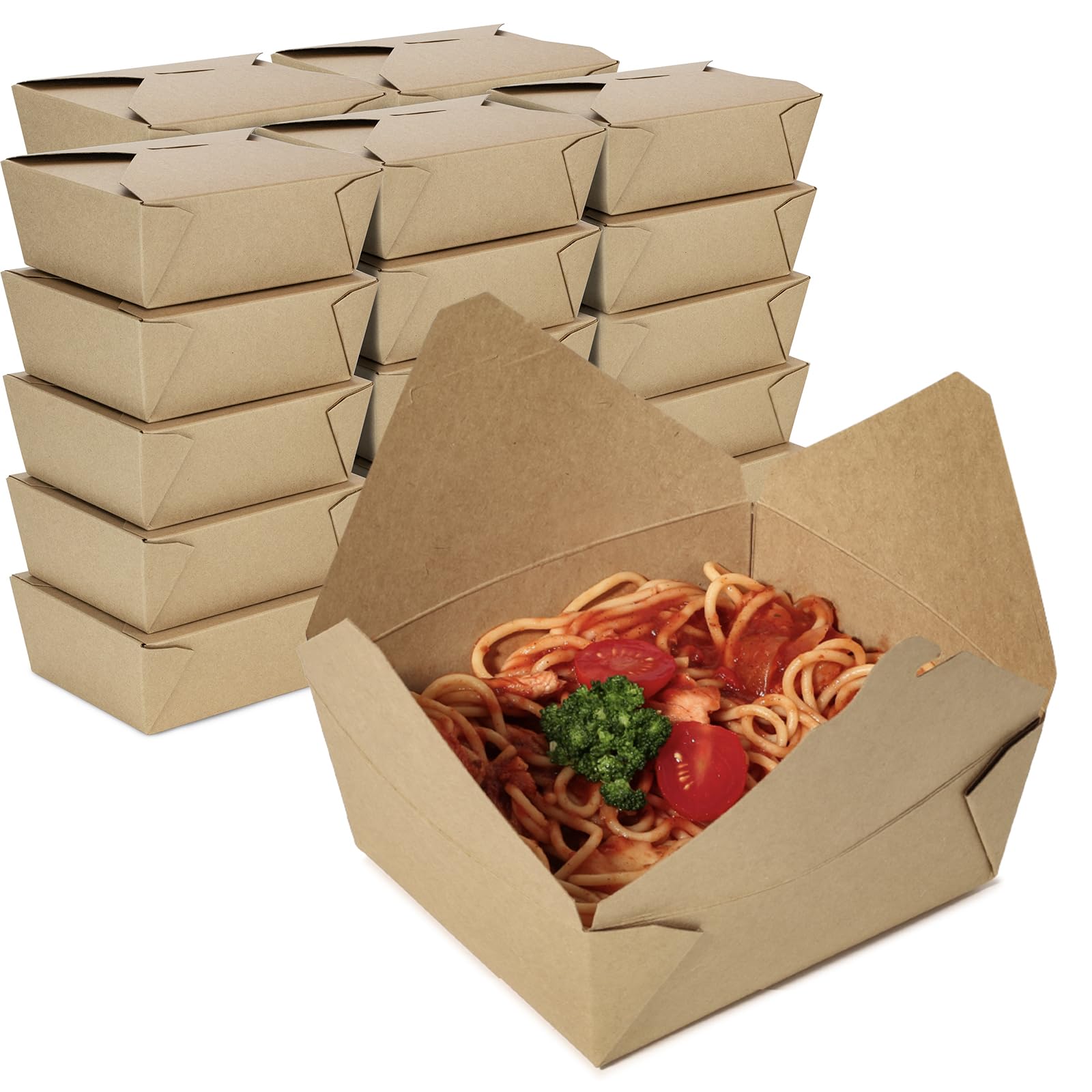 Fit Meal Prep 50 Pack 48 oz Disposable Take Out Containers Microwaveable Kraft Paper To Go Boxes for Food To Go Containers Takeo