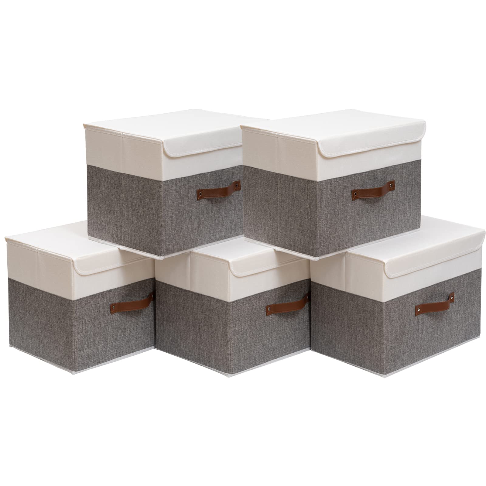 Outbros Foldable Storage Boxes With Lids,Large Linen Fabric Foldable Storage Boxes Organizer,Closet Organizers For Clothes Stora