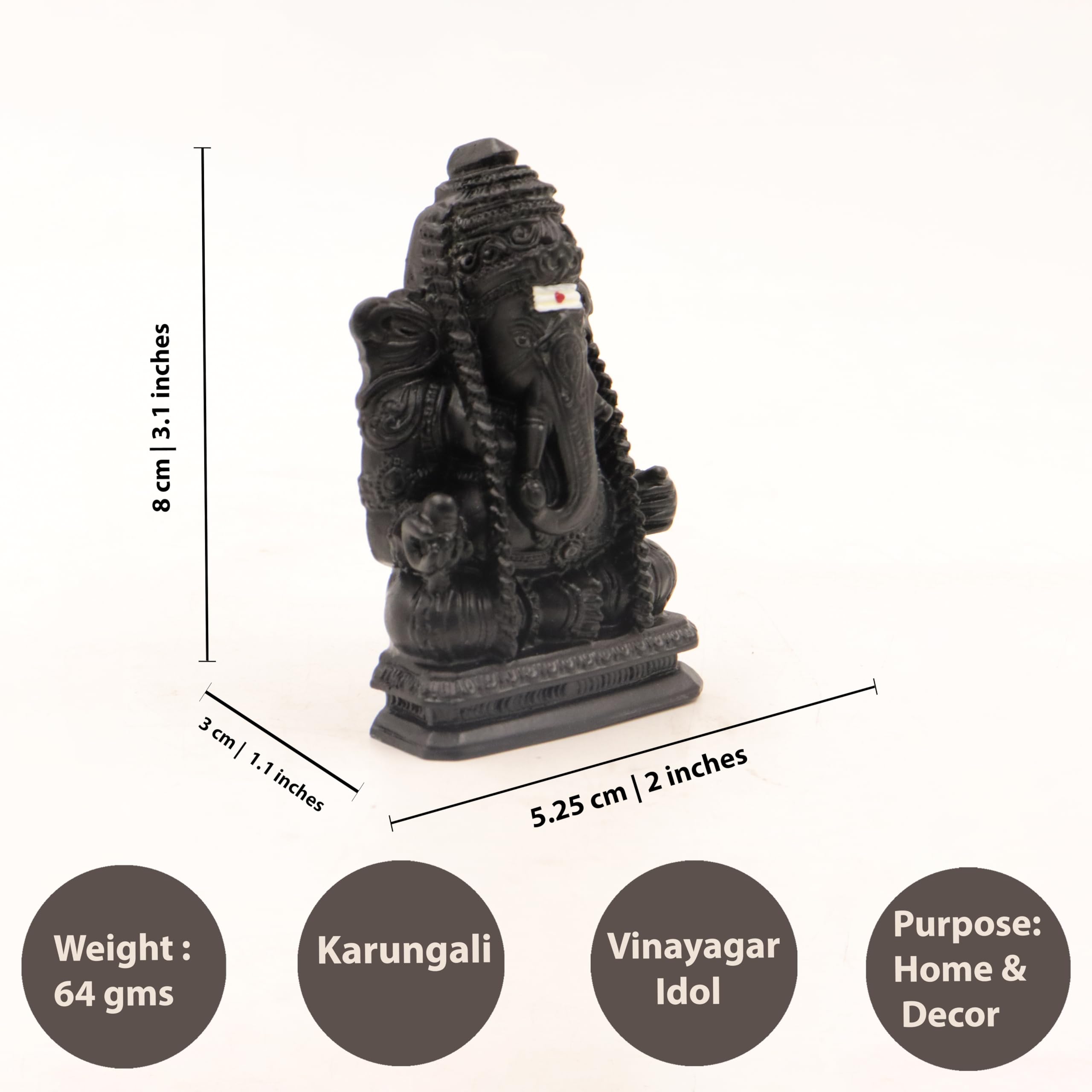Spillbox Natural Black Unpolished Karungali Wood Ganesh Idol|Original Ebony Wood|Vinayagar Idol|Gift|Ganapati Murti|Ganesha Stat