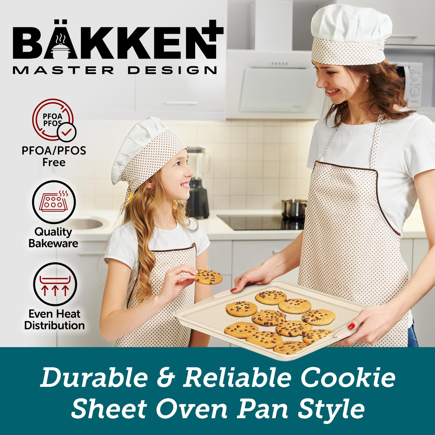 Bakkenmaster 6-Piece Deluxe Nonstick Baking Pan Set - Professional Grade Carbon Steel Bakeware With White Marble Coating & Silic