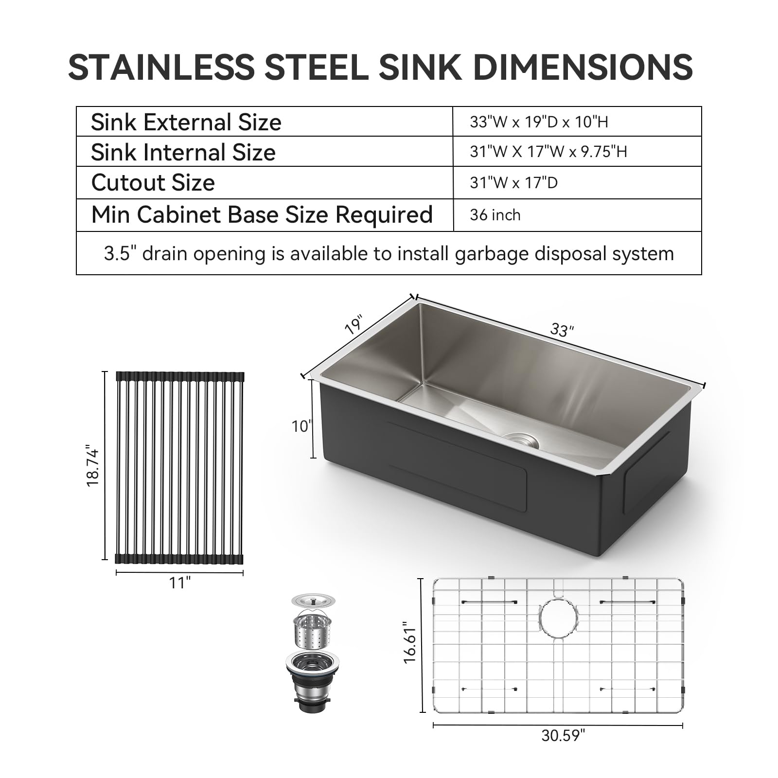 33 Undermount Kitchen Sink - Lordear 33X19X10 Inch Stainless Steel Single Bowl Kitchen Sinks Round Corner 16 Gauge Handmade Unde